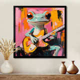 Nursery Green Frog Rock Star Accented With Pink - Frog Bedroom Wall Art