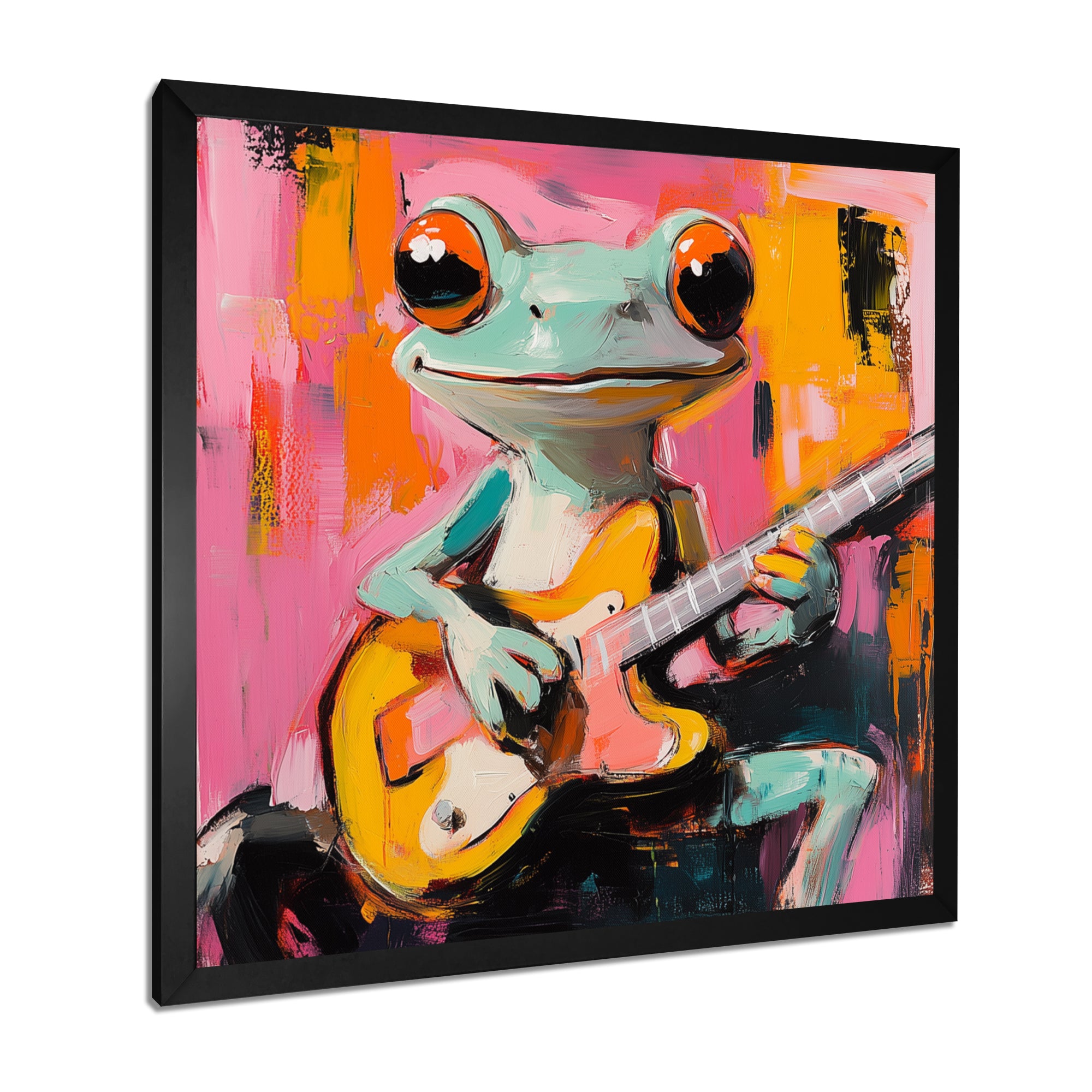 Nursery Green Frog Rock Star Accented With Pink - Frog Bedroom Wall Art