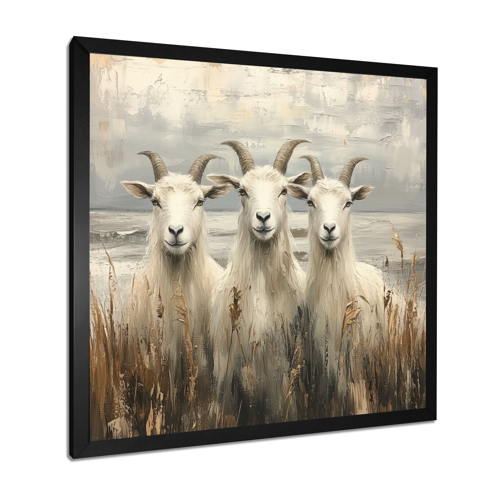 Grey And Brown Minimalism Coastal Goats - Goat Canvas Wall Art
