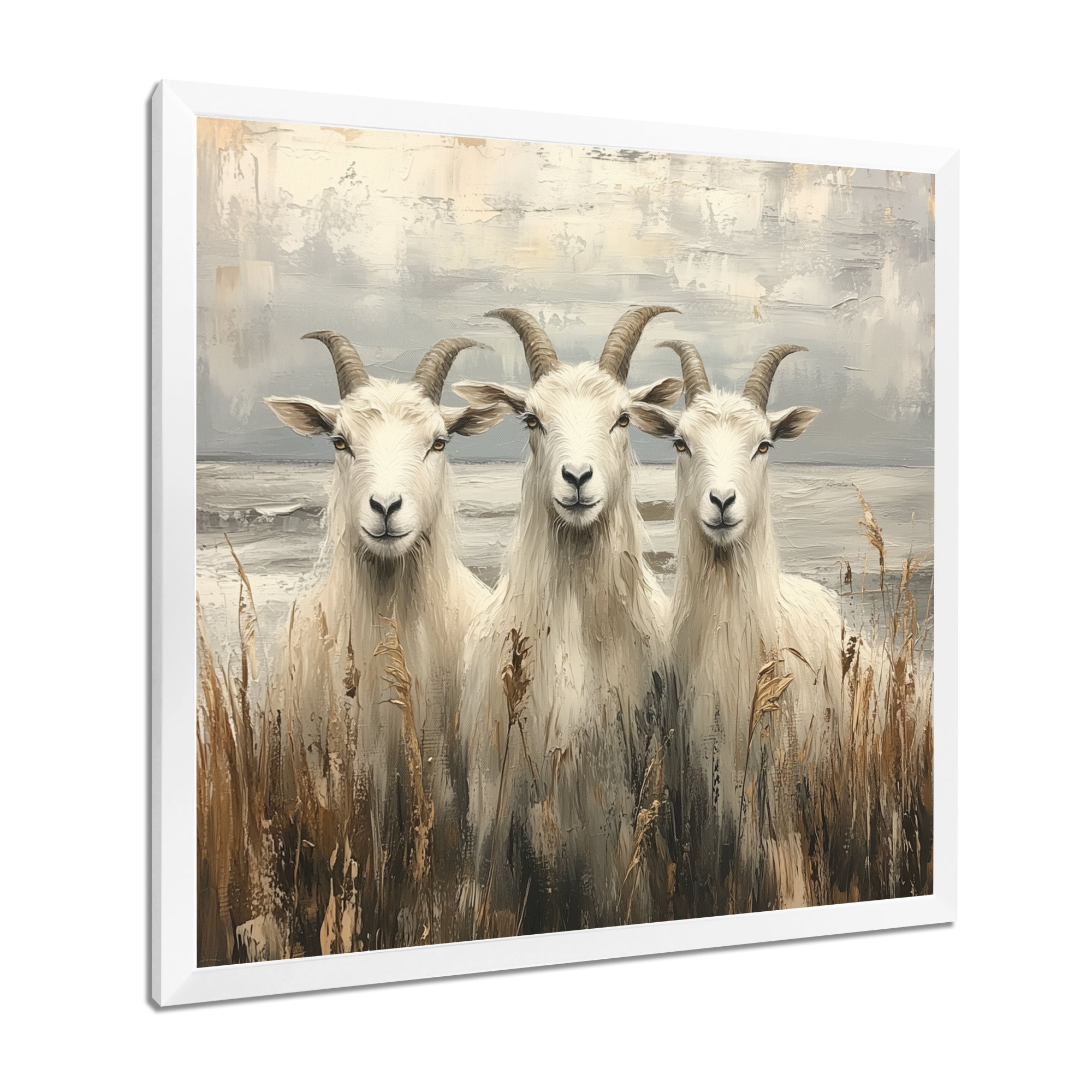 Grey And Brown Minimalism Coastal Goats - Goat Canvas Wall Art