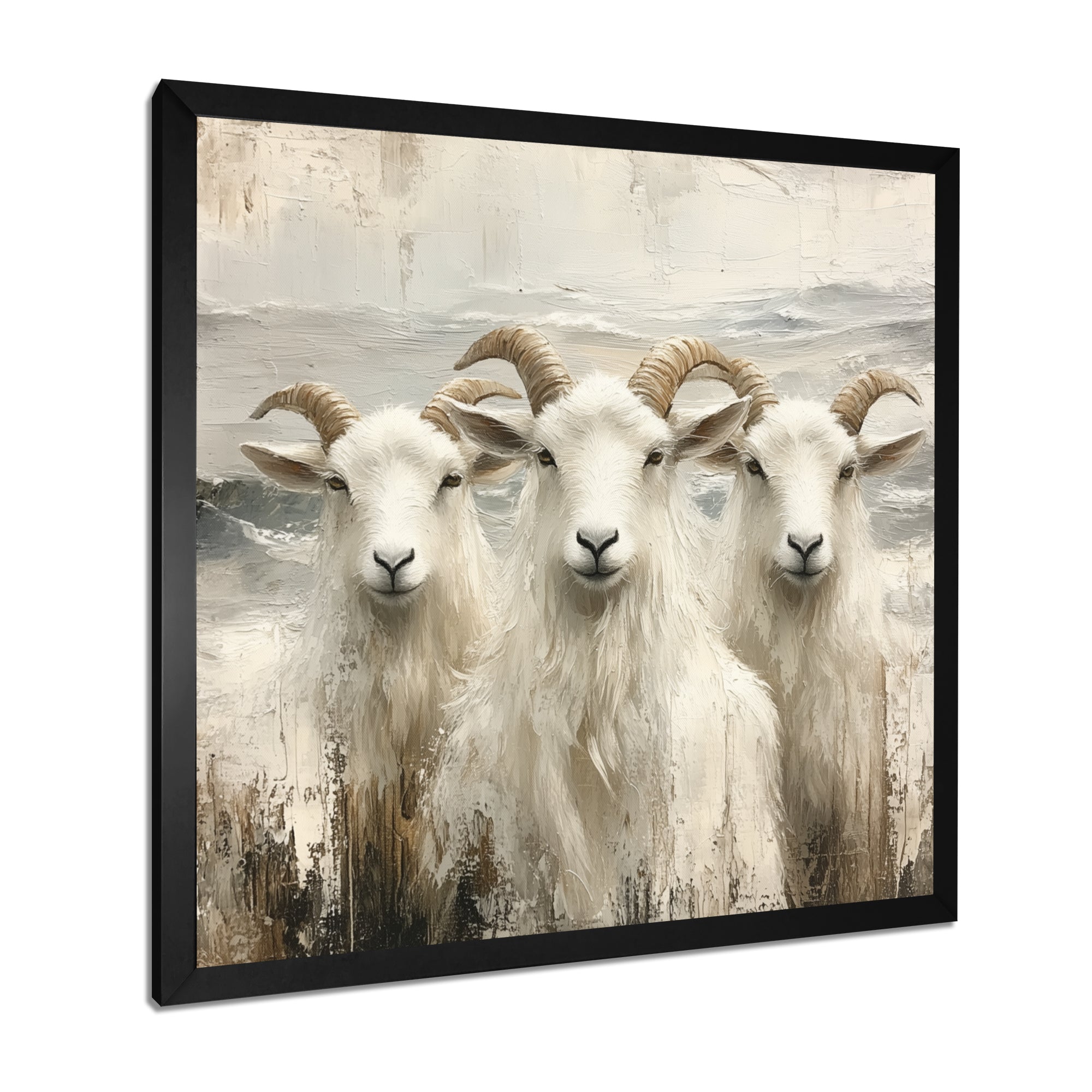 Grey And Brown Goat Minimalism Coastal Goats - Goat Wall Decor