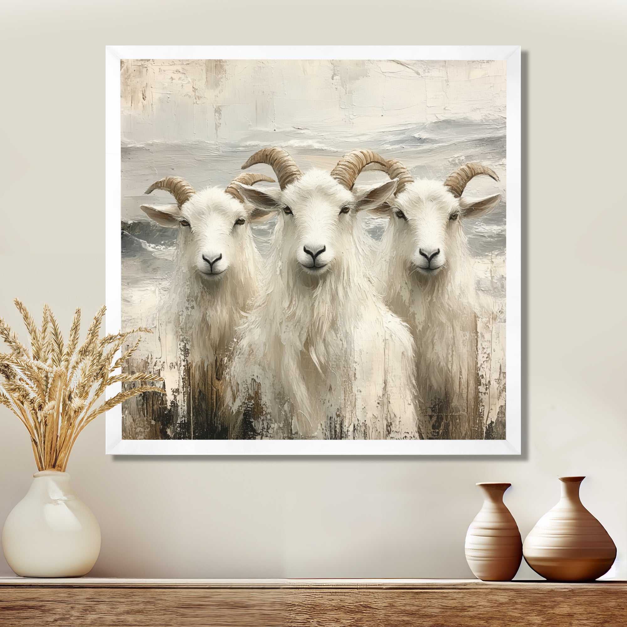 Grey And Brown Goat Minimalism Coastal Goats - Goat Wall Decor