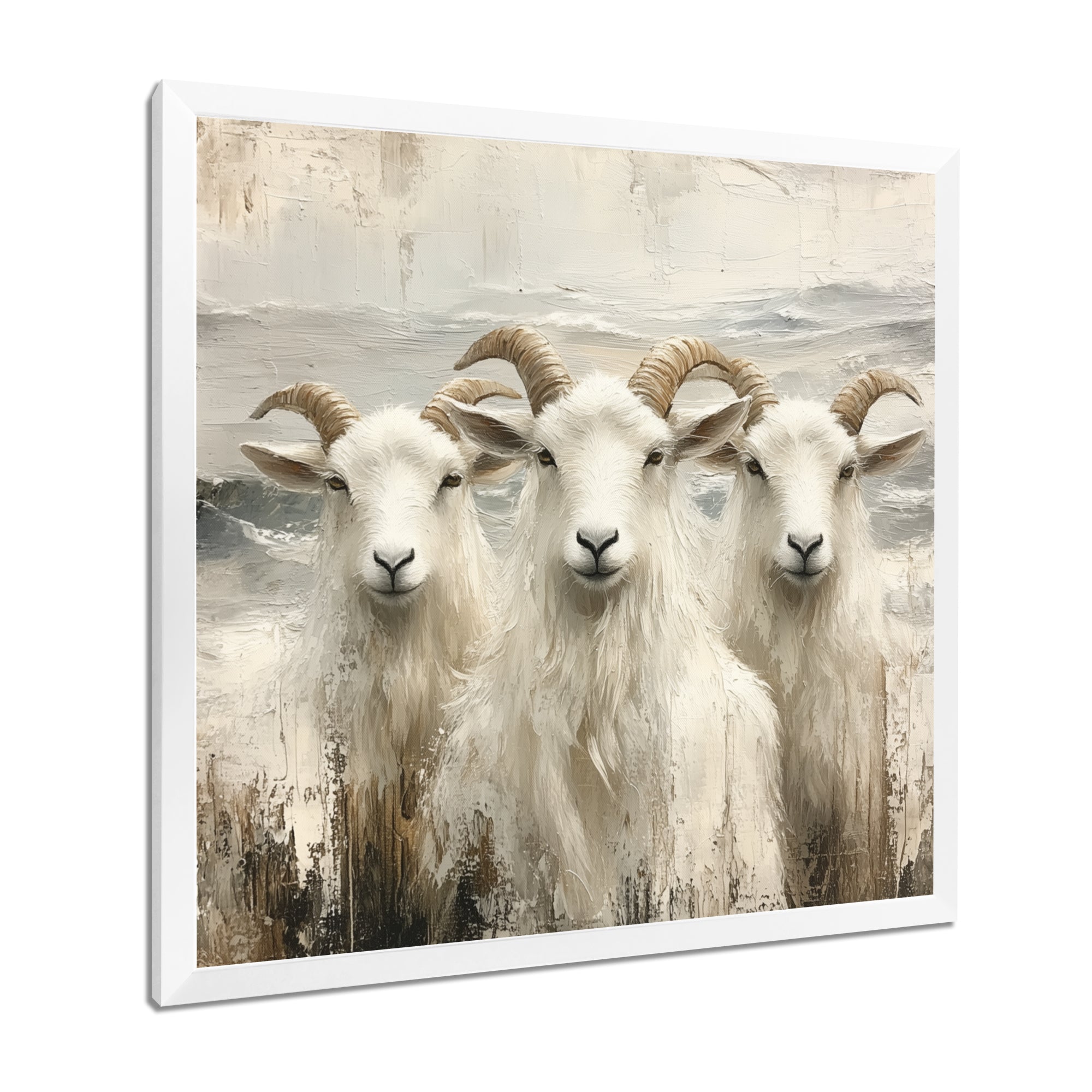 Grey And Brown Goat Minimalism Coastal Goats - Goat Wall Decor