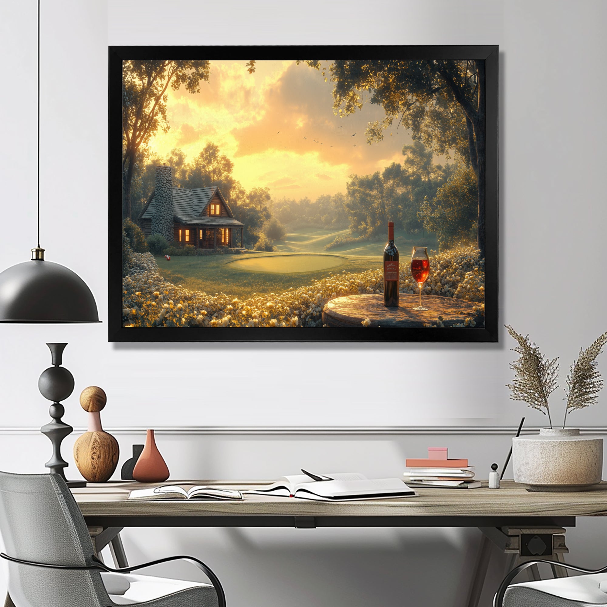 Green Golf Course With Cozy Lodge I - Golf Canvas Wall Art