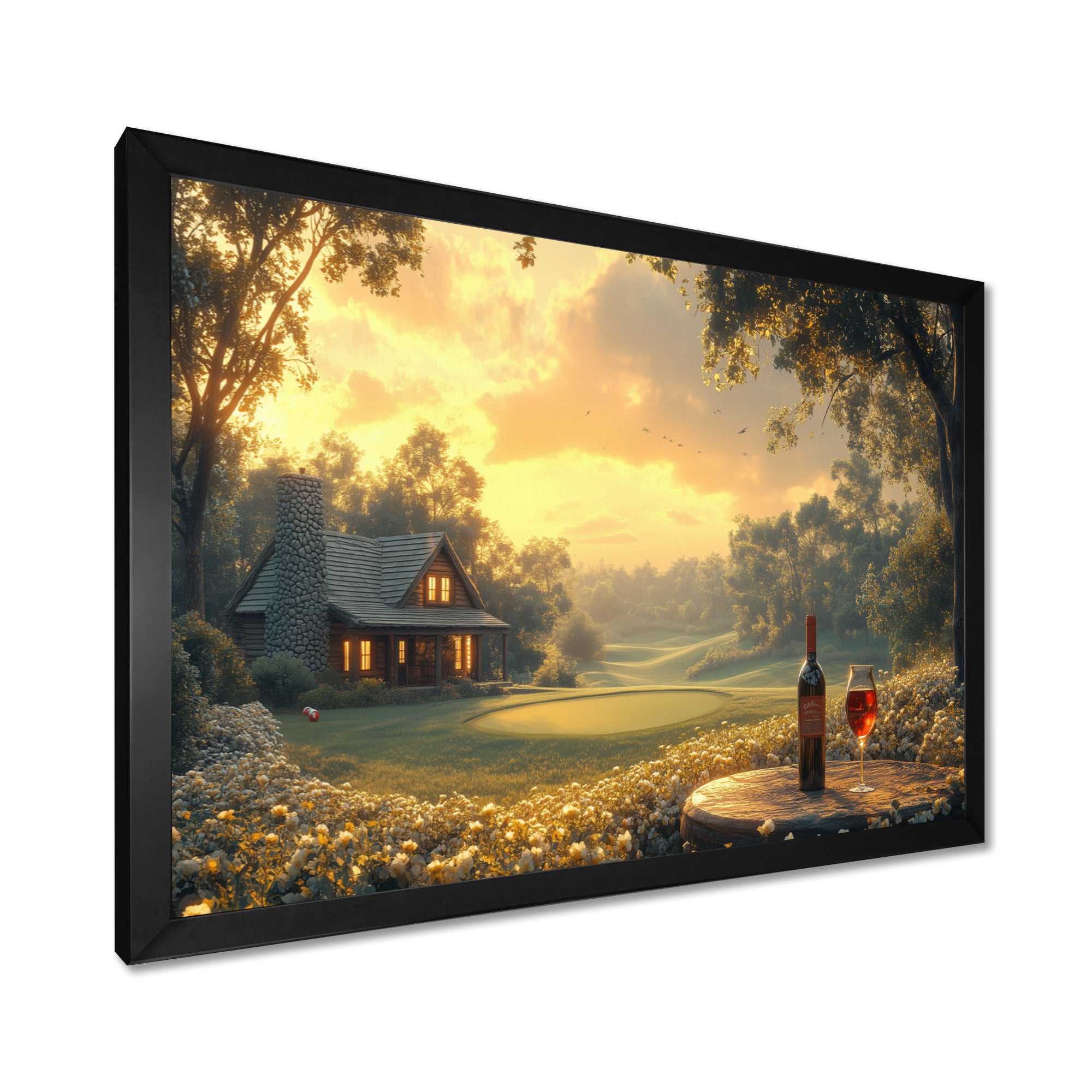 Green Golf Course With Cozy Lodge I - Golf Canvas Wall Art