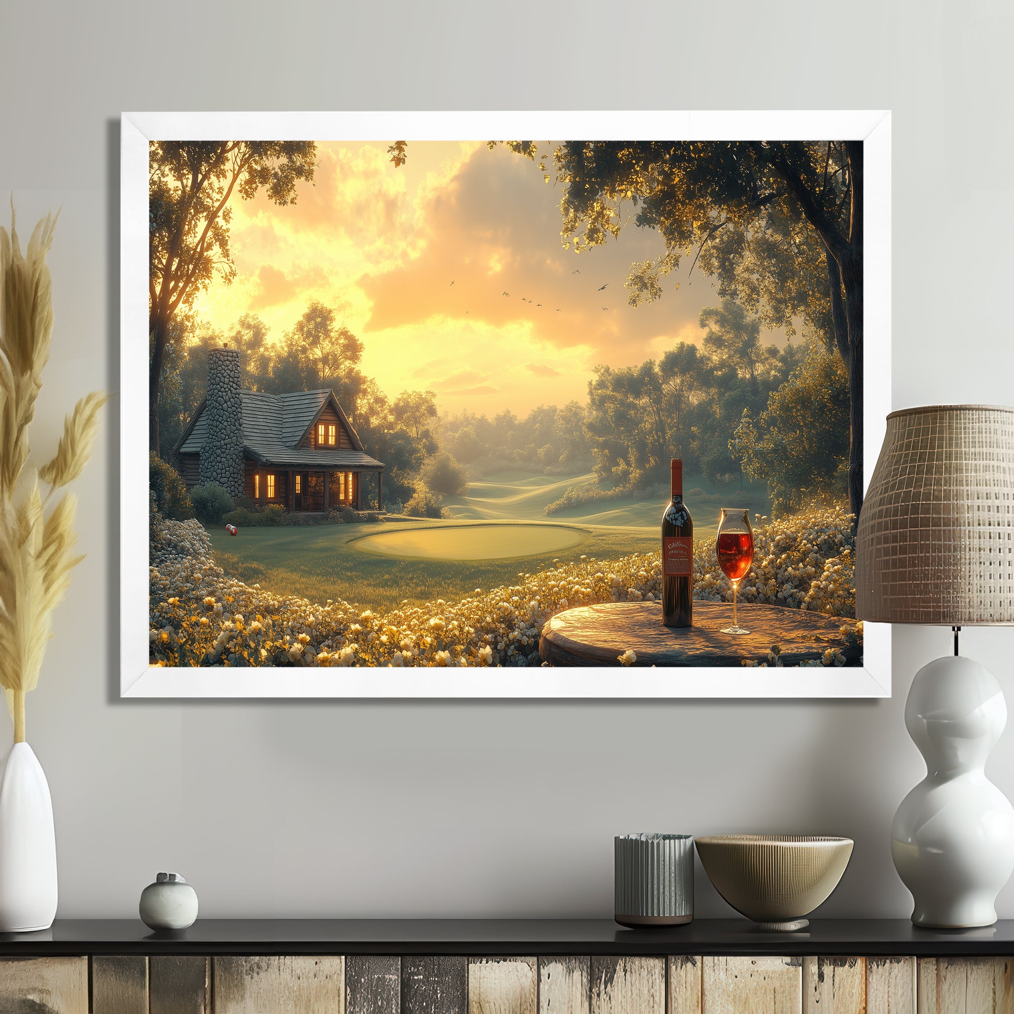 Green Golf Course With Cozy Lodge I - Golf Canvas Wall Art