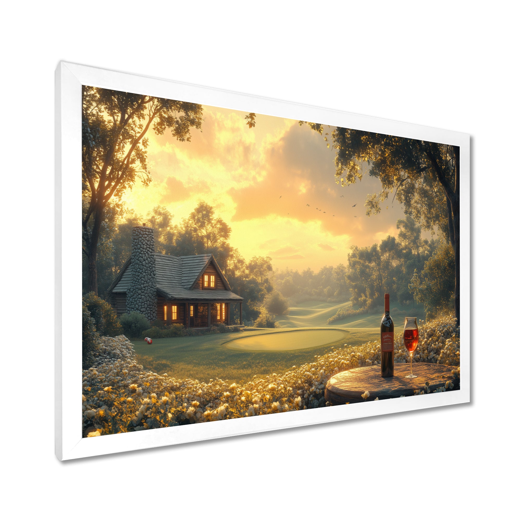 Green Golf Course With Cozy Lodge I - Golf Canvas Wall Art