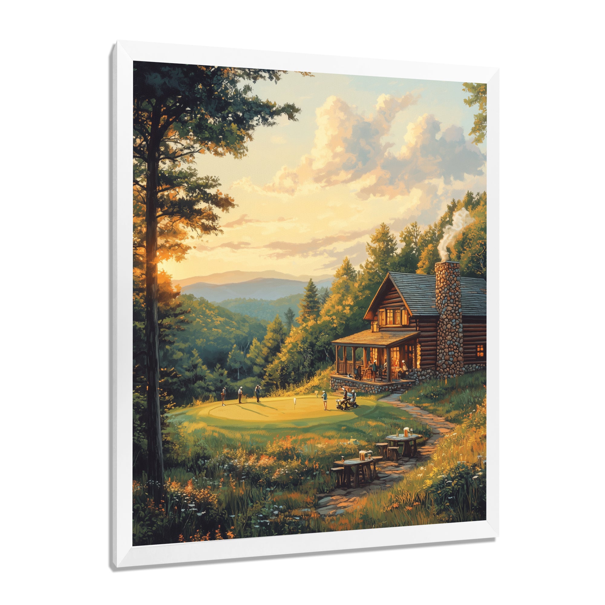 Green And Brown Golf Course With Cozy Lodge I - Golf Canvas Wall Art