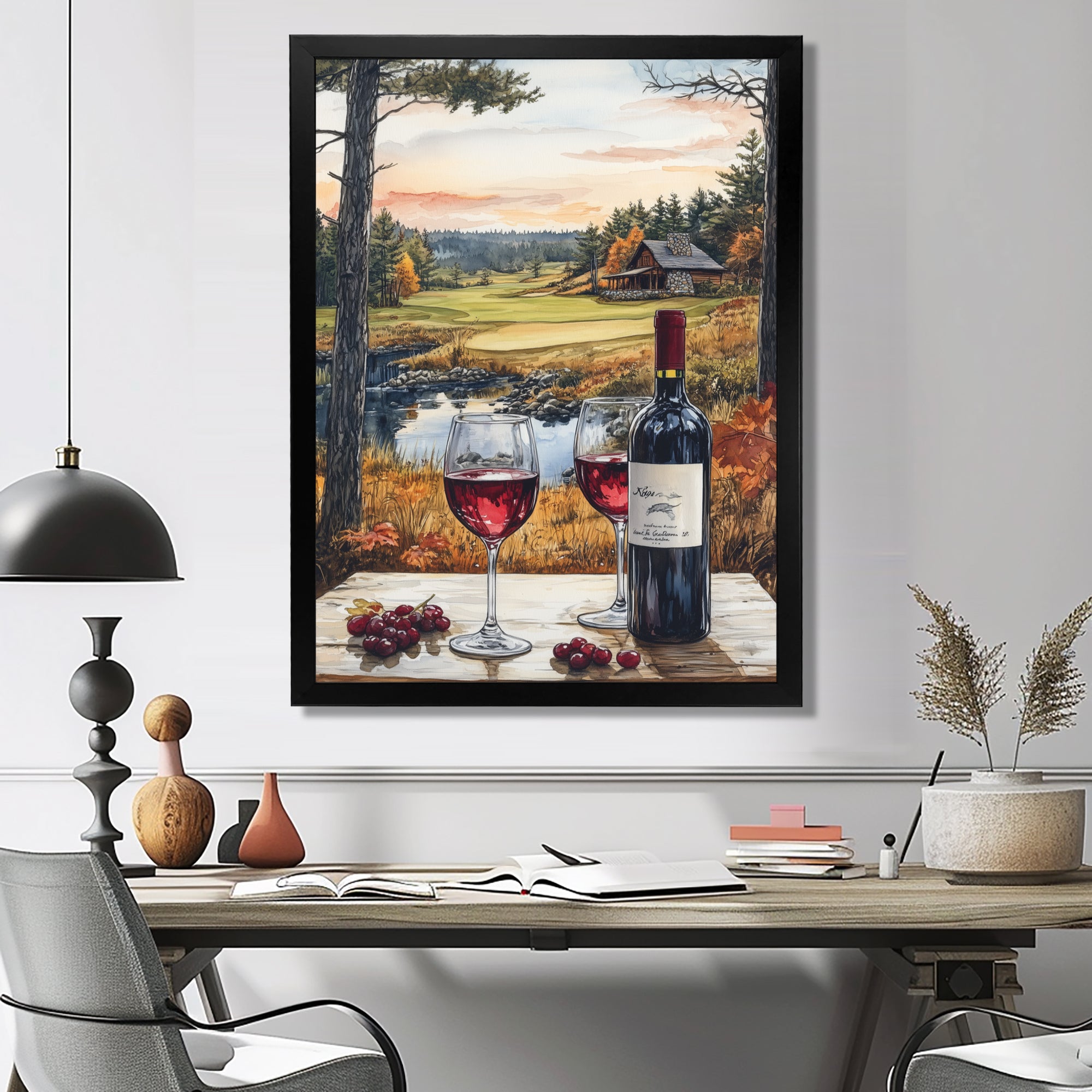 Green And Red Golf Course With Cozy Lodge - Golf Canvas Wall Art