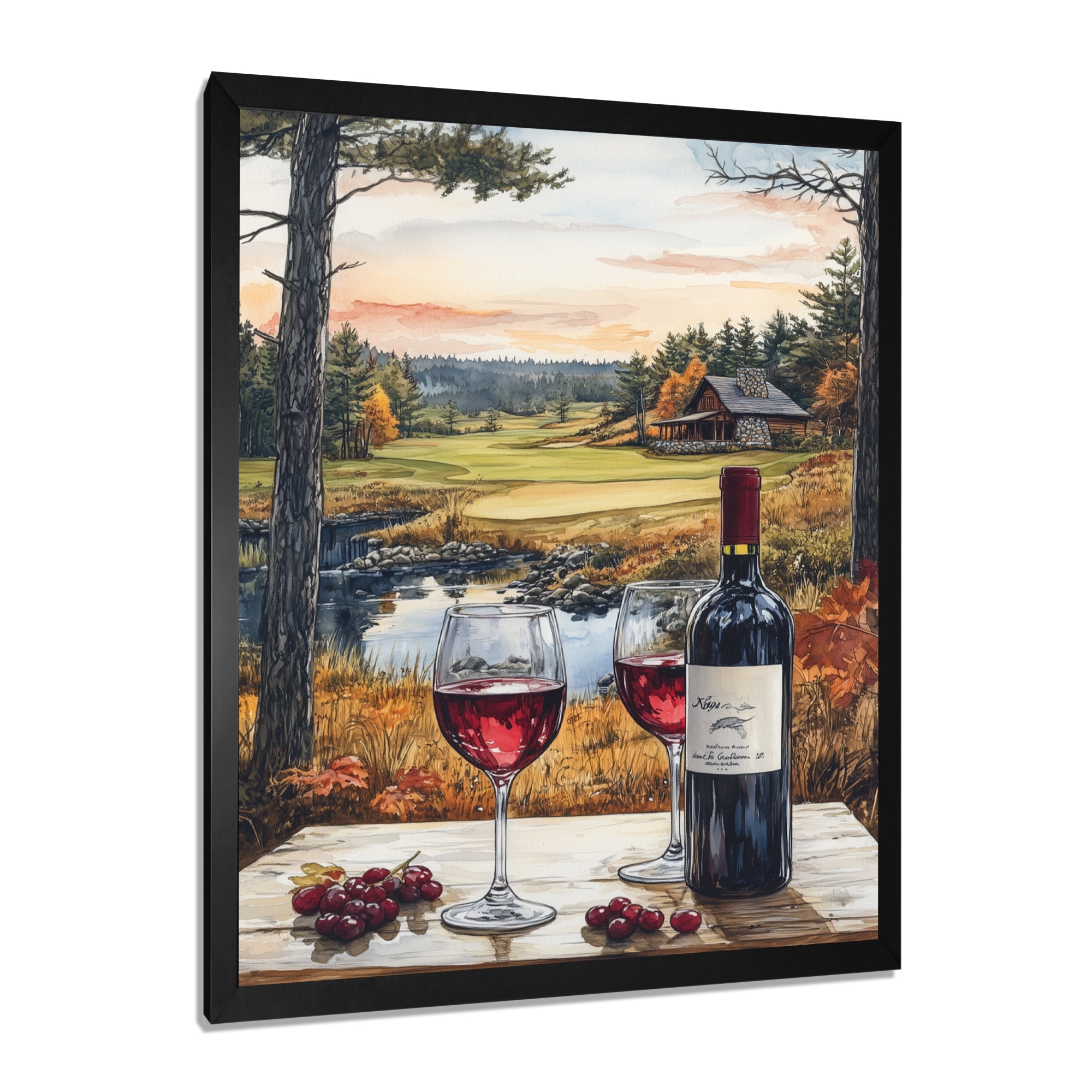 Green And Red Golf Course With Cozy Lodge - Golf Canvas Wall Art