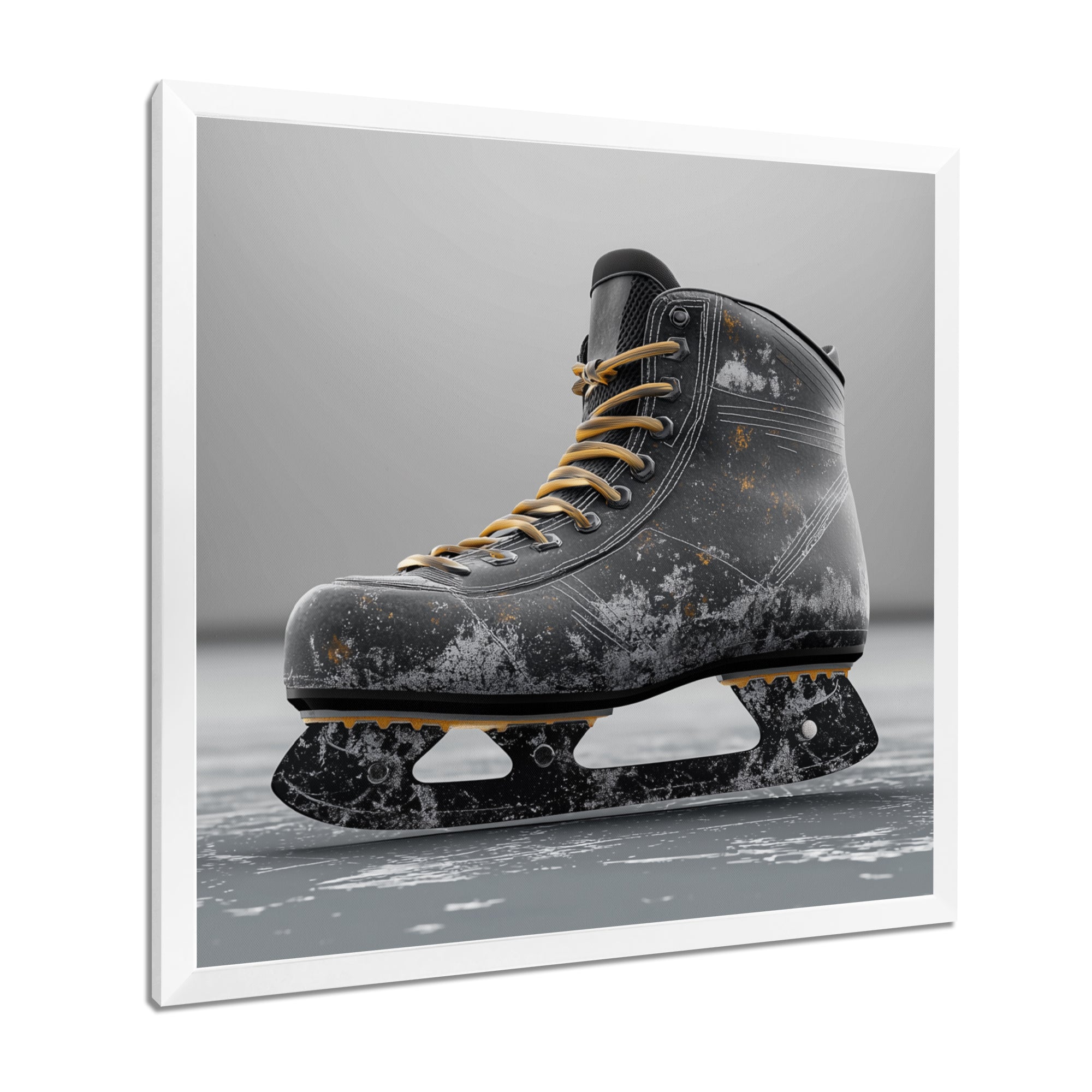 Hockey Skates In Grey And Yellow Tones - Sport Hockey Canvas Wall Art