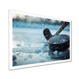 Black Hockey Stick And Rubber Puck I - Sport Hockey Canvas Wall Art