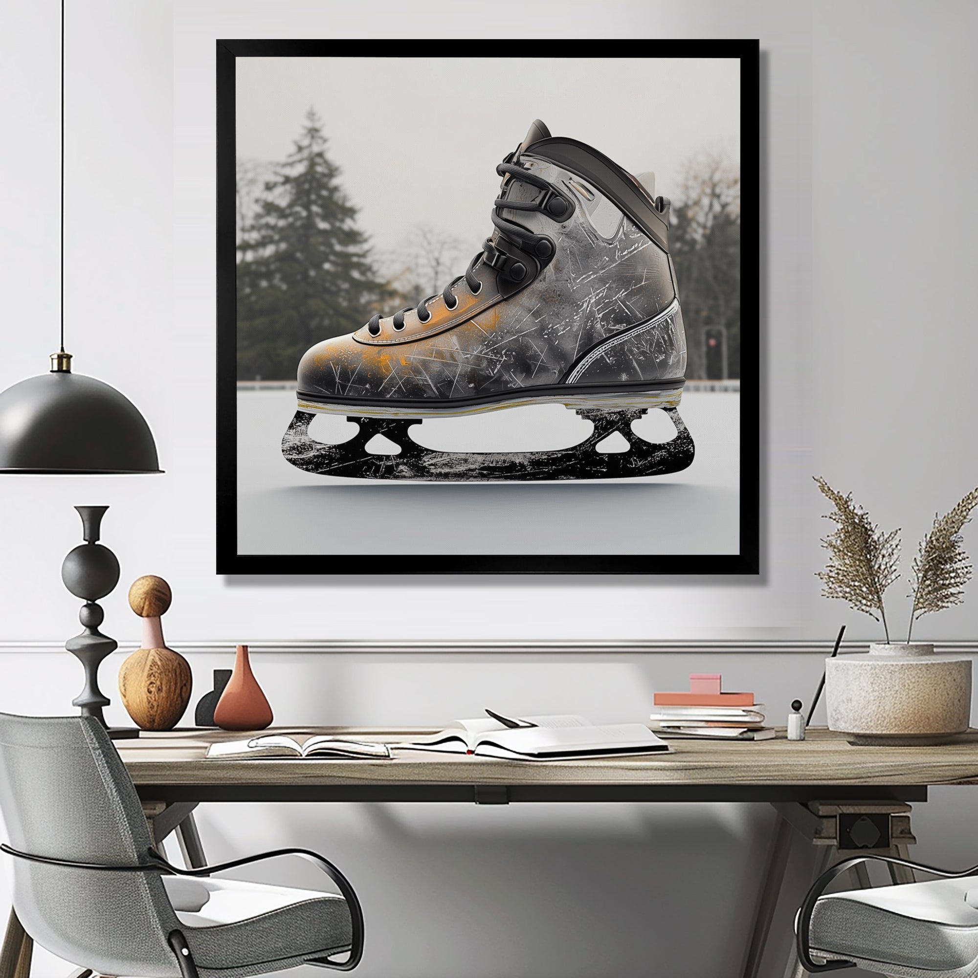 Hockey Skates In Grey And Orange Tones I - Sport Hockey Canvas Wall Art