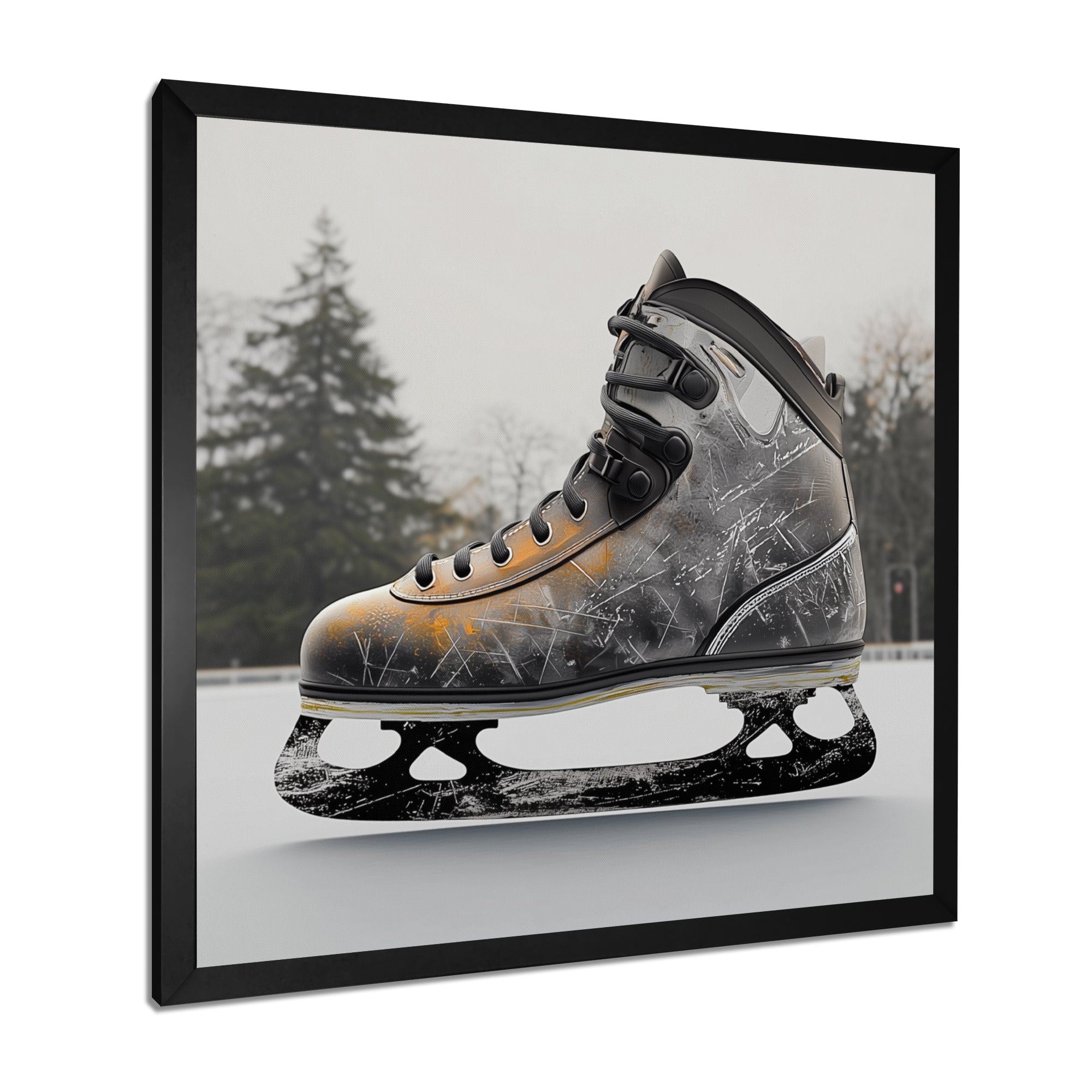 Hockey Skates In Grey And Orange Tones I - Sport Hockey Canvas Wall Art