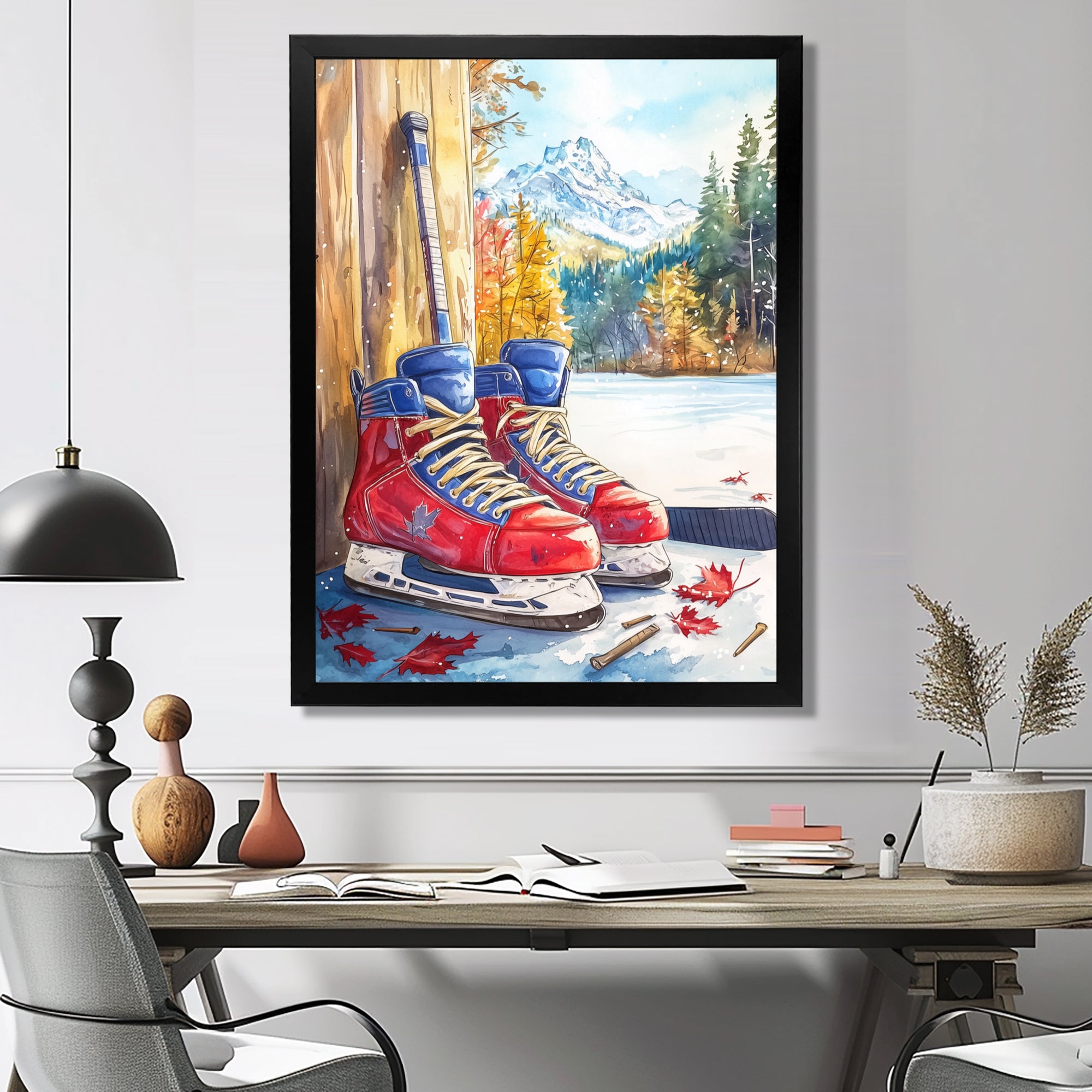Hockey Skates In Red And Blue Tones I - Sport Hockey Canvas Wall Art