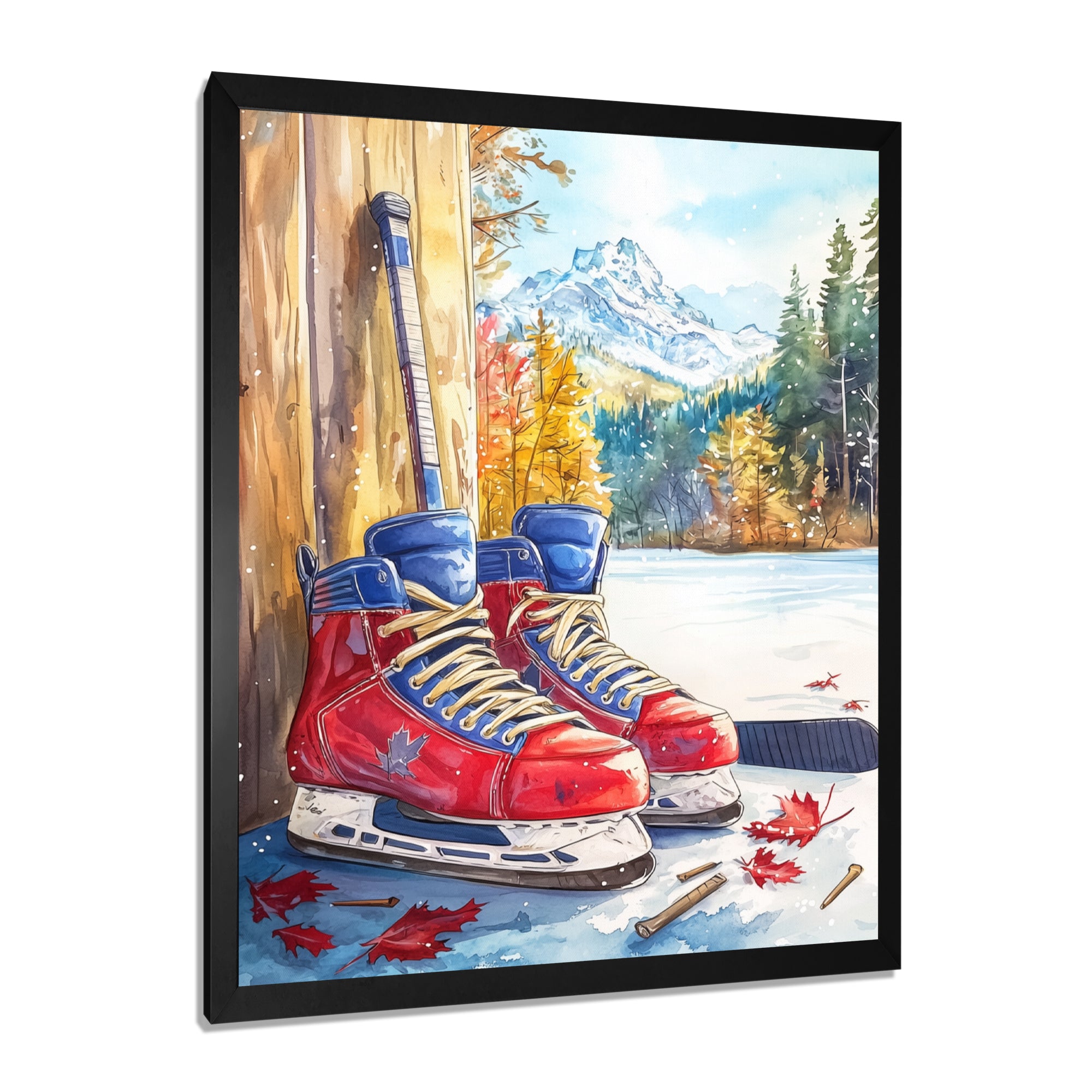 Hockey Skates In Red And Blue Tones I - Sport Hockey Canvas Wall Art