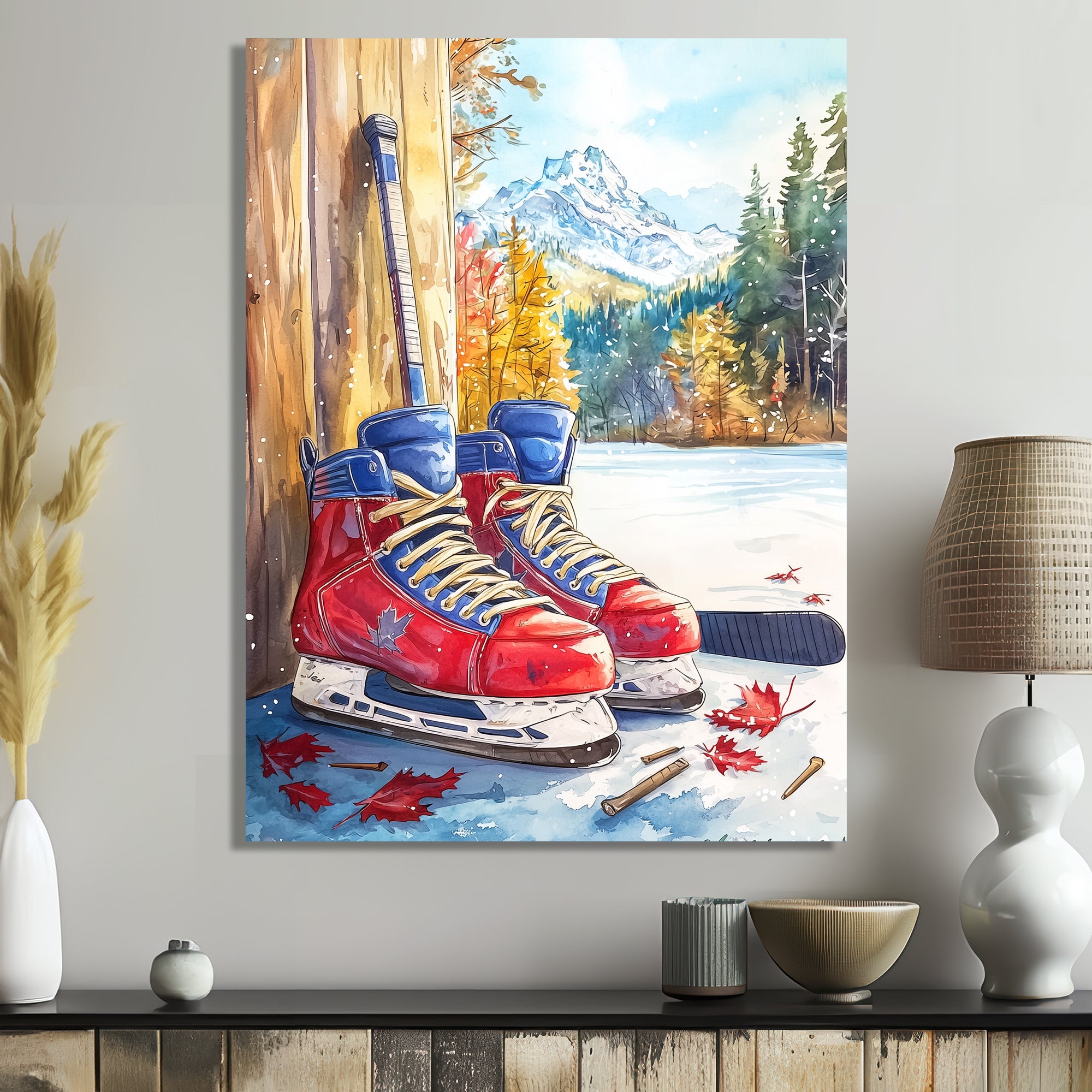 Hockey Skates In Red And Blue Tones I - Sport Hockey Canvas Wall Art
