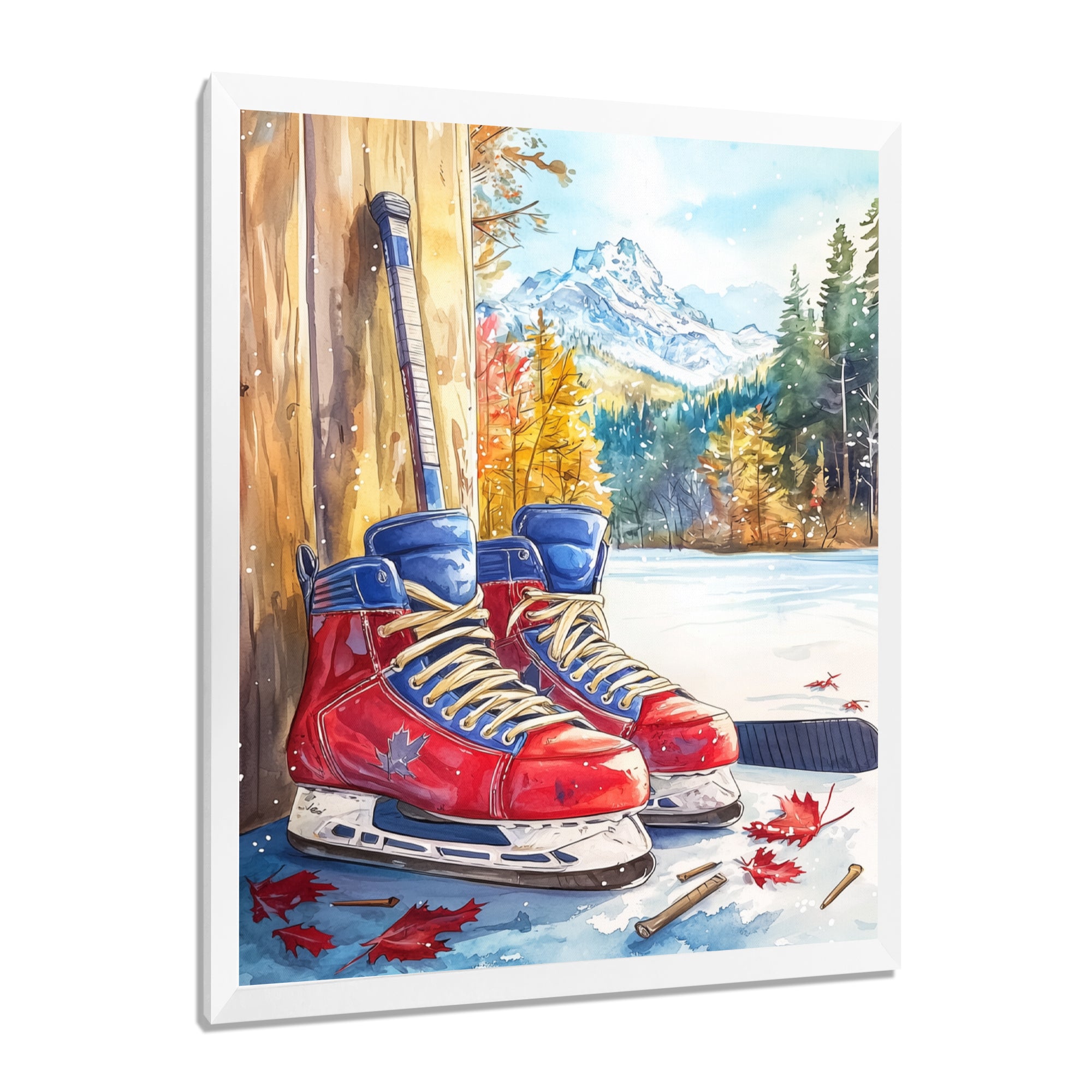 Hockey Skates In Red And Blue Tones I - Sport Hockey Canvas Wall Art