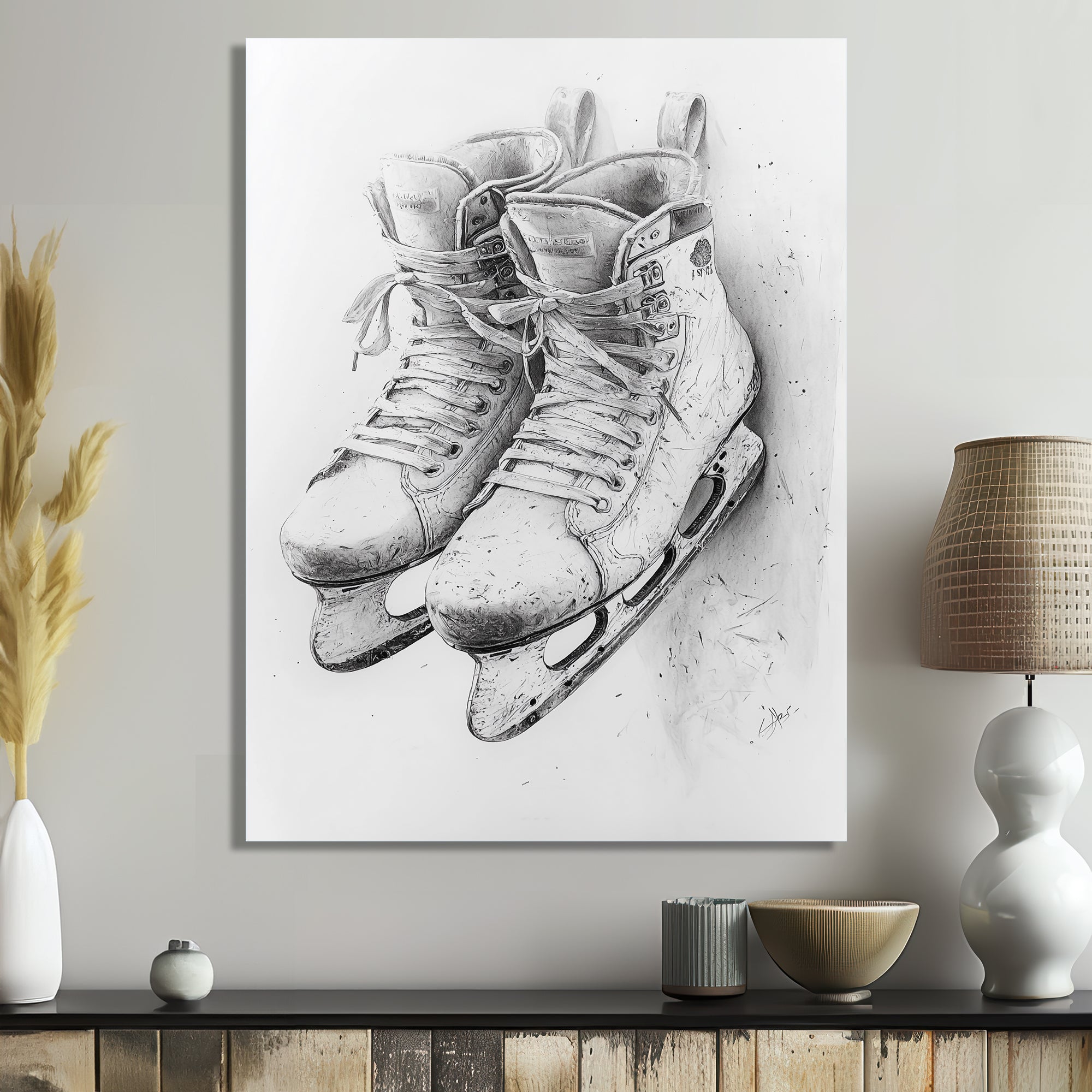 Hockey Skates In Grey - Sport Hockey Canvas Wall Art