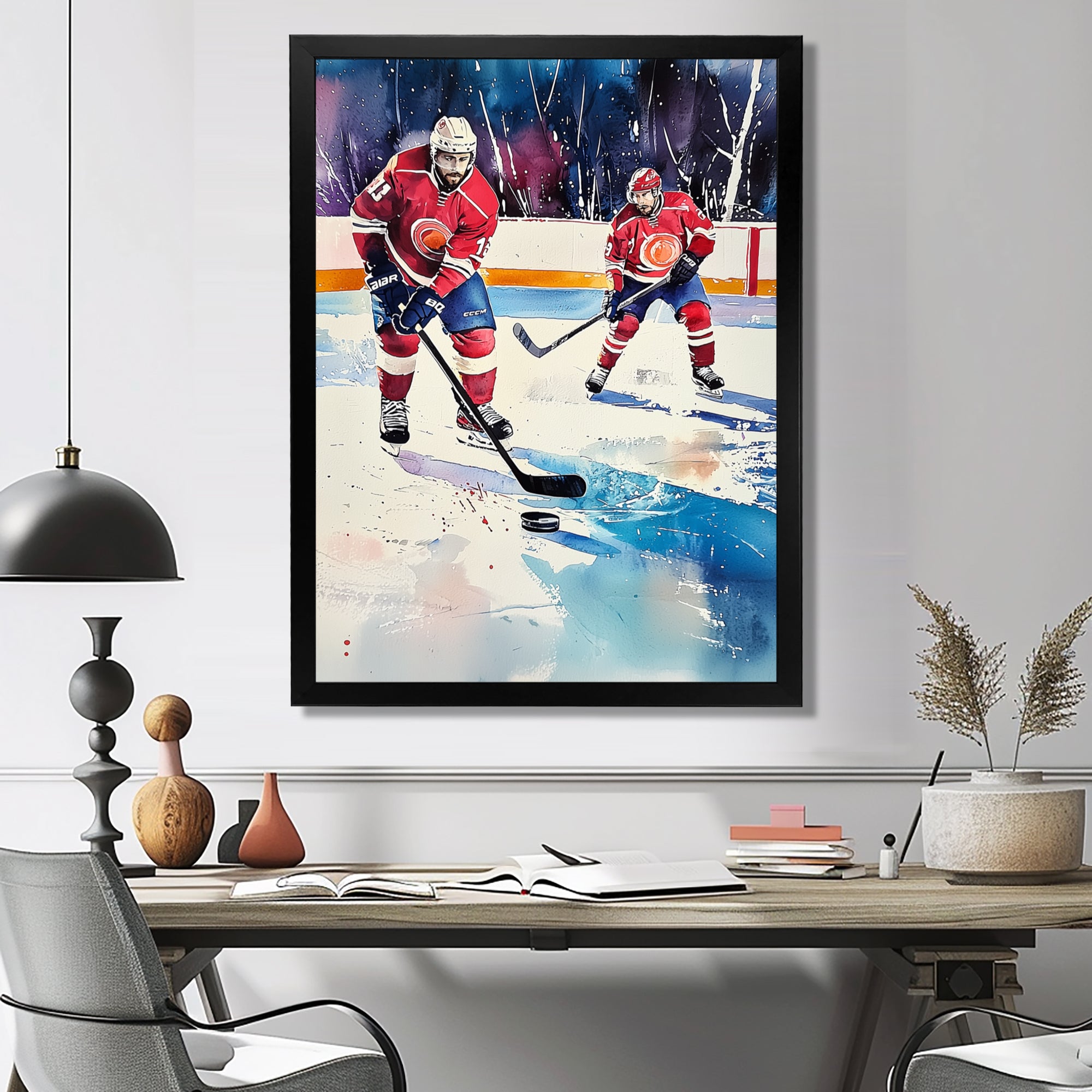 Red Hockey Players In Canada I - Sport Hockey Canvas Wall Art