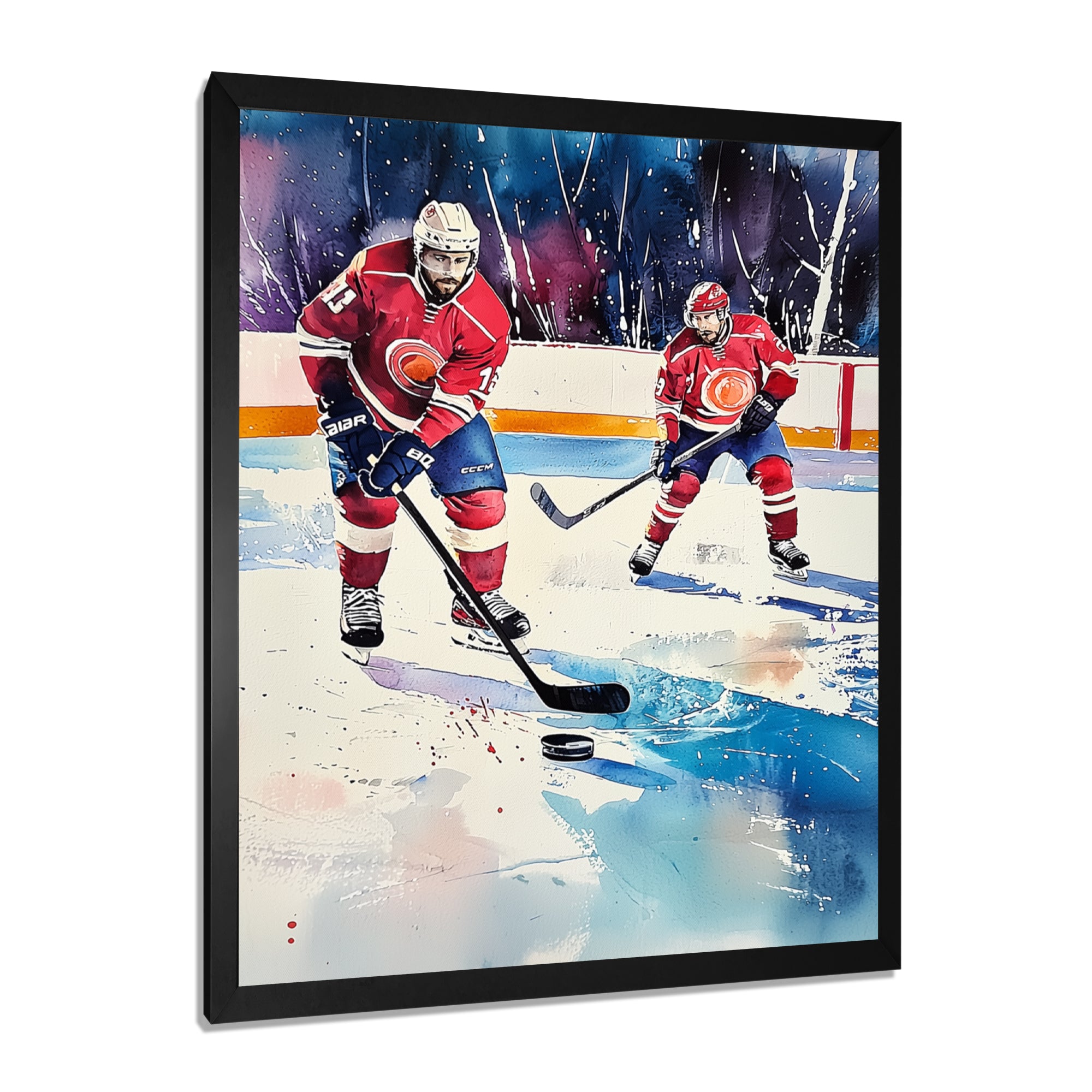 Red Hockey Players In Canada I - Sport Hockey Canvas Wall Art