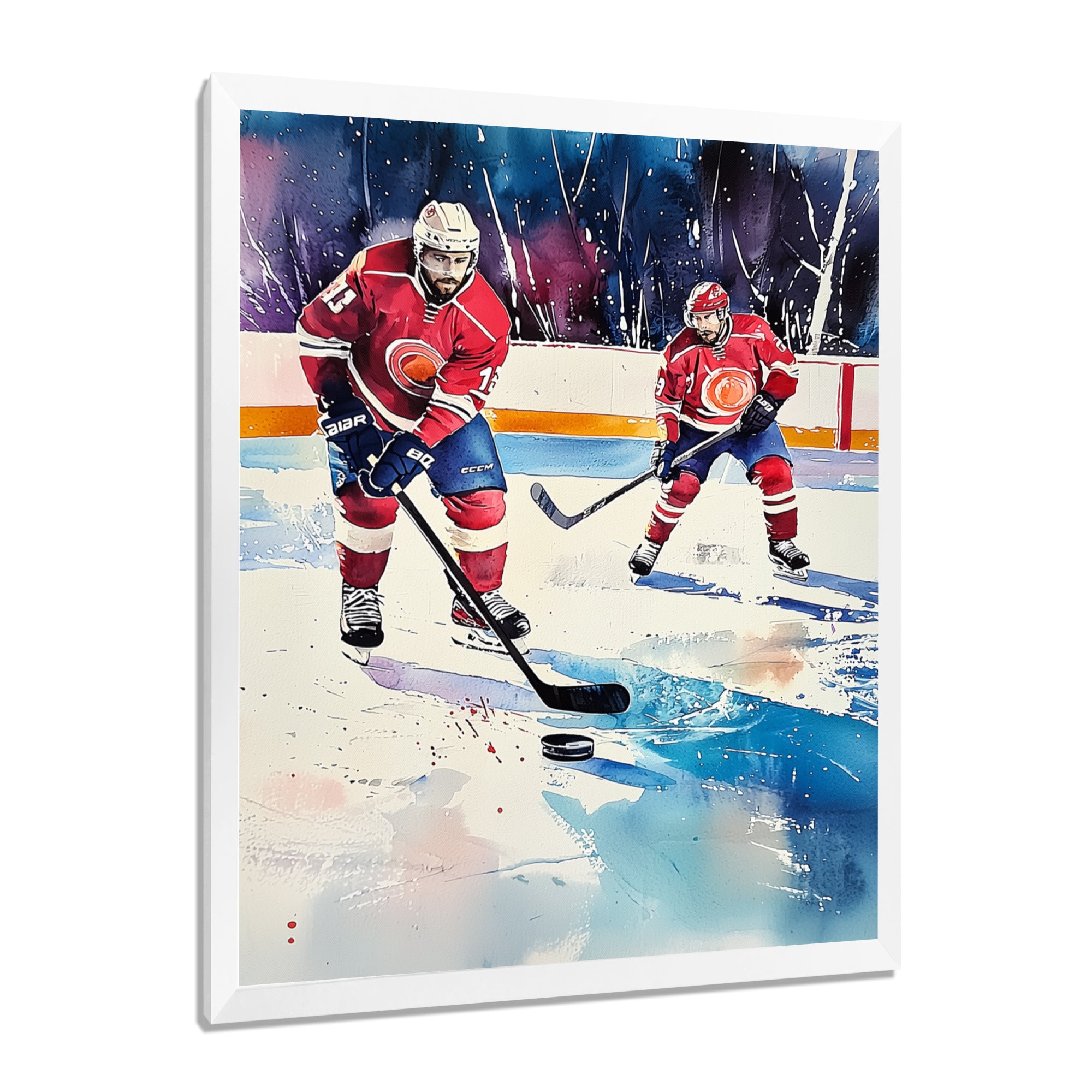Red Hockey Players In Canada I - Sport Hockey Canvas Wall Art