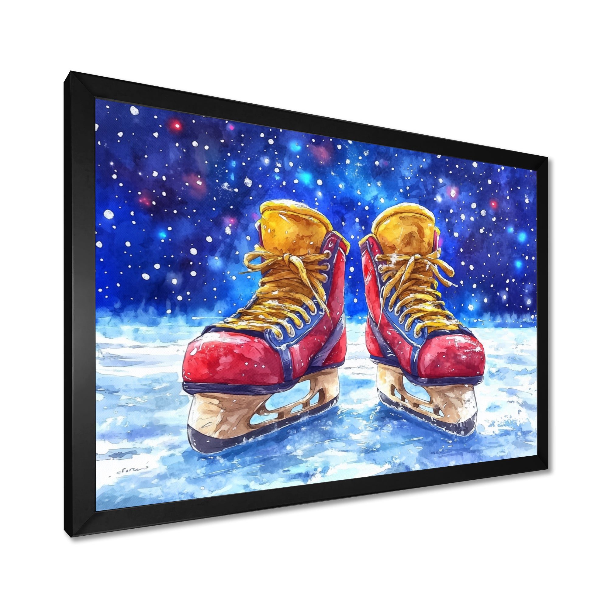 Red Hockey Gear Painting Accented With Blue - Sport Hockey Canvas Wall Art