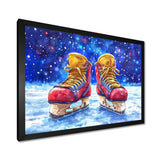 Red Hockey Gear Painting Accented With Blue - Sport Hockey Canvas Wall Art
