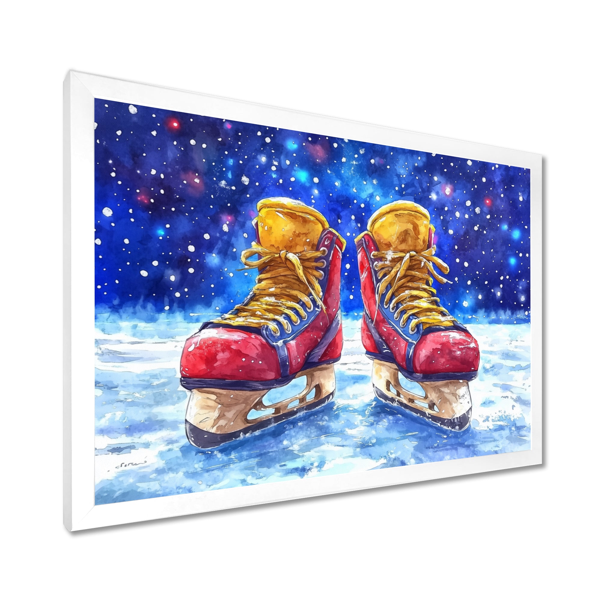 Red Hockey Gear Painting Accented With Blue - Sport Hockey Canvas Wall Art
