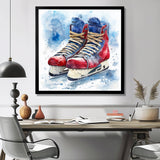 Red Blue Watercolor Hockey Skates - Sport Hockey Canvas Wall Art