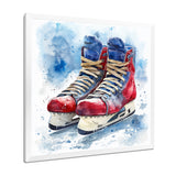 Red Blue Watercolor Hockey Skates - Sport Hockey Canvas Wall Art