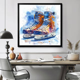 Yellow Blue Watercolor Hockey Skates - Sport Hockey Canvas Wall Art