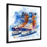 Yellow Blue Watercolor Hockey Skates - Sport Hockey Canvas Wall Art