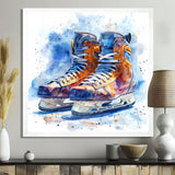 Yellow Blue Watercolor Hockey Skates - Sport Hockey Canvas Wall Art