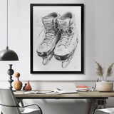 Grey Hockey Skates Hung On Wall I - Sport Hockey Canvas Wall Art