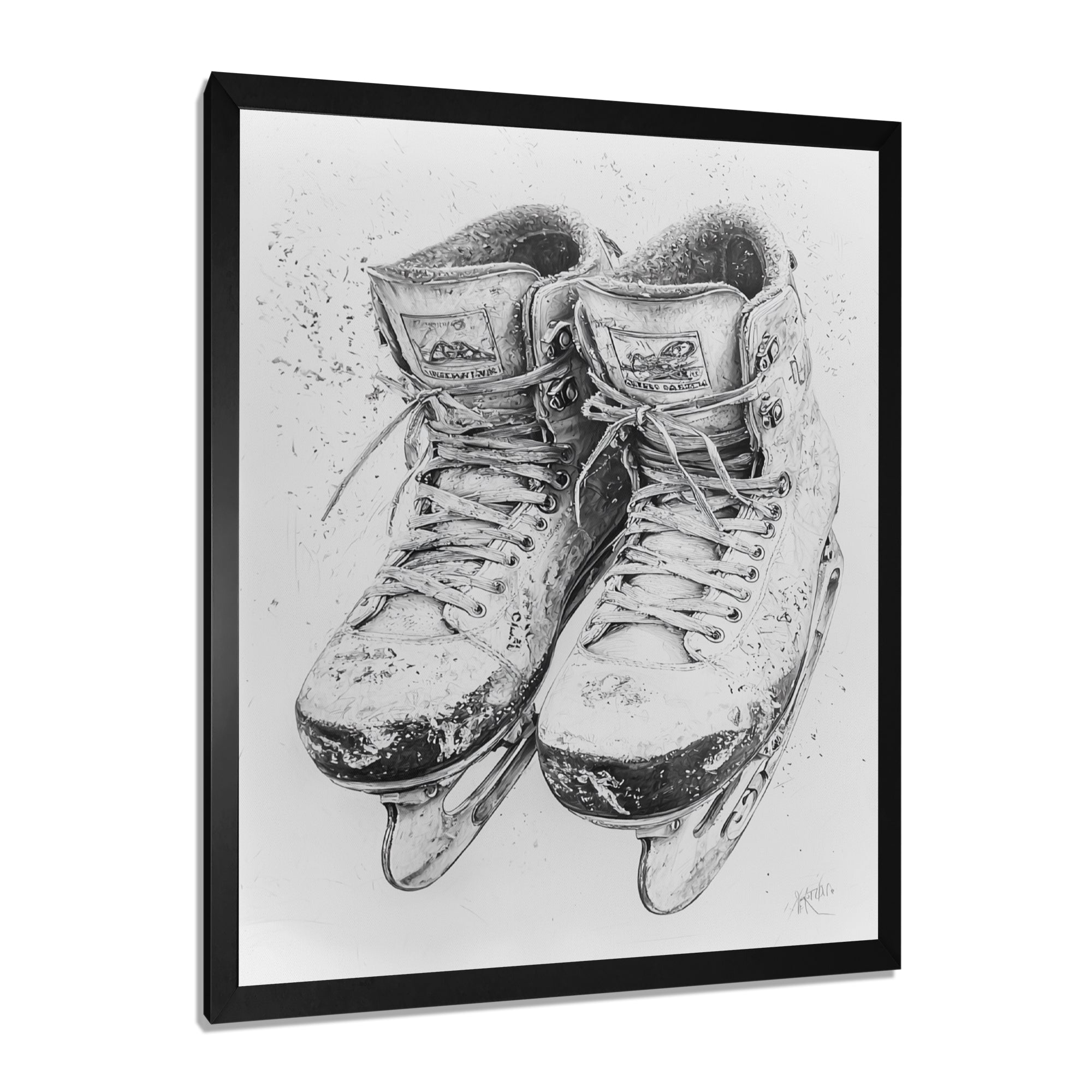 Grey Hockey Skates Hung On Wall I - Sport Hockey Canvas Wall Art