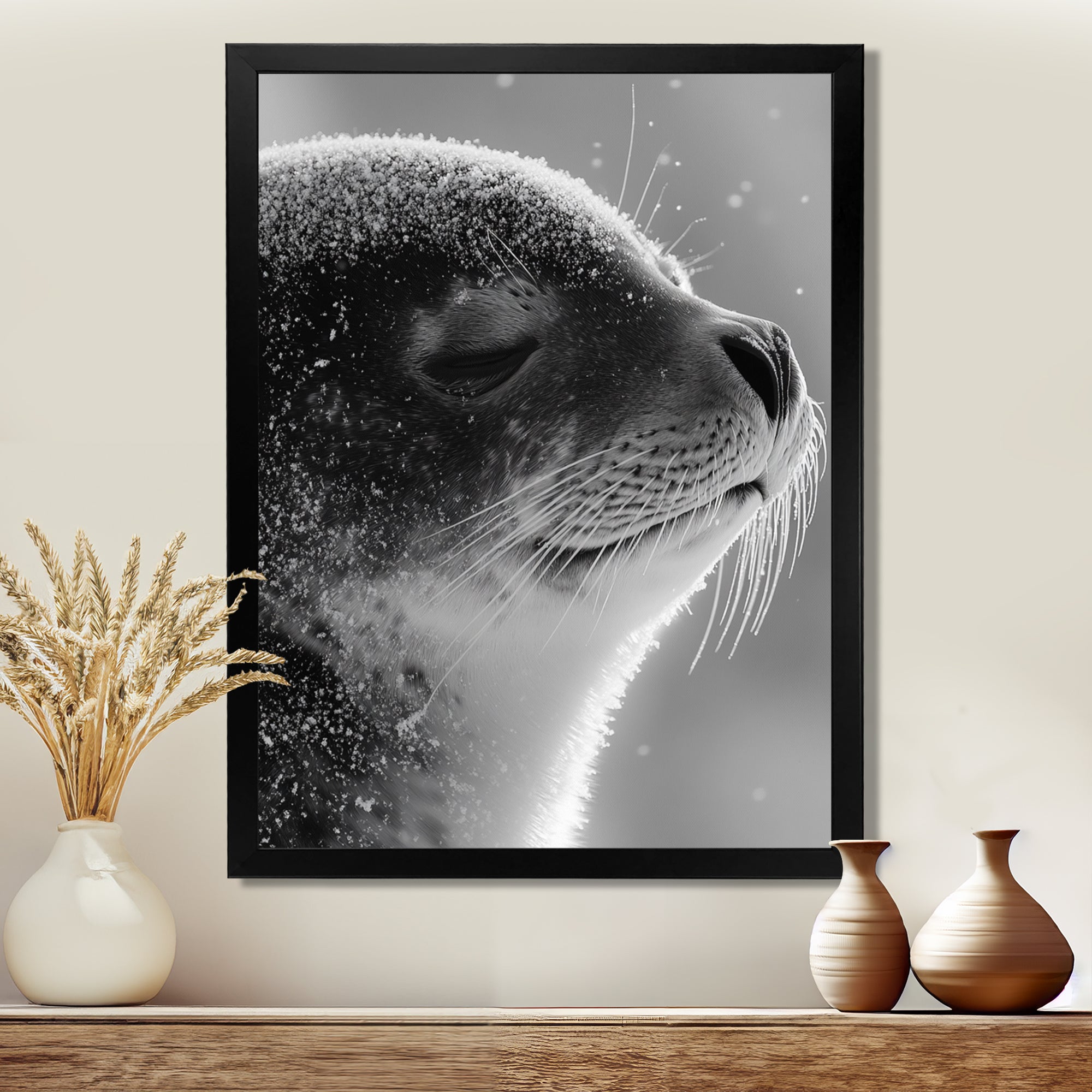 Monochrome Black Seal Accented With Grey - Seal Wall Decor