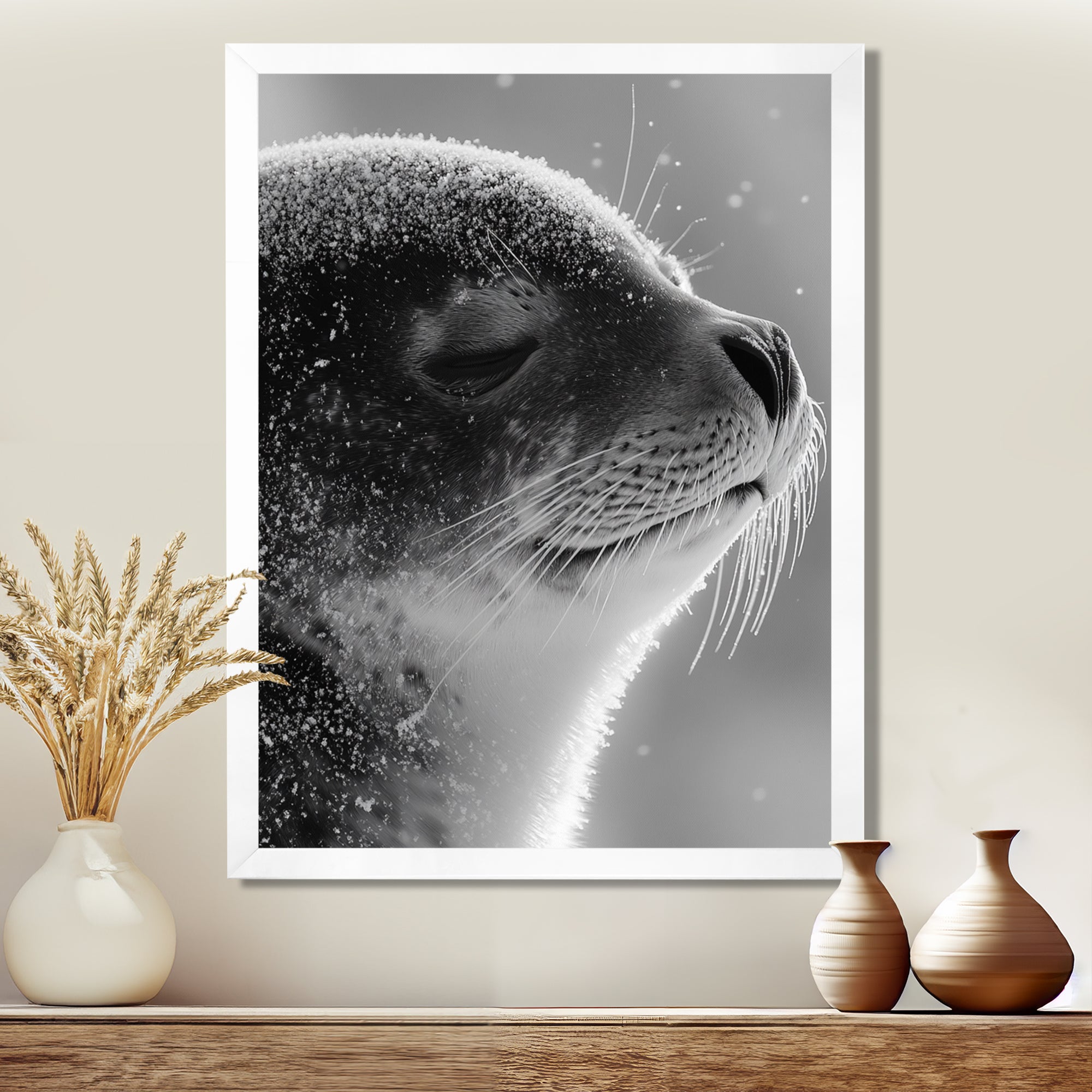 Monochrome Black Seal Accented With Grey - Seal Wall Decor