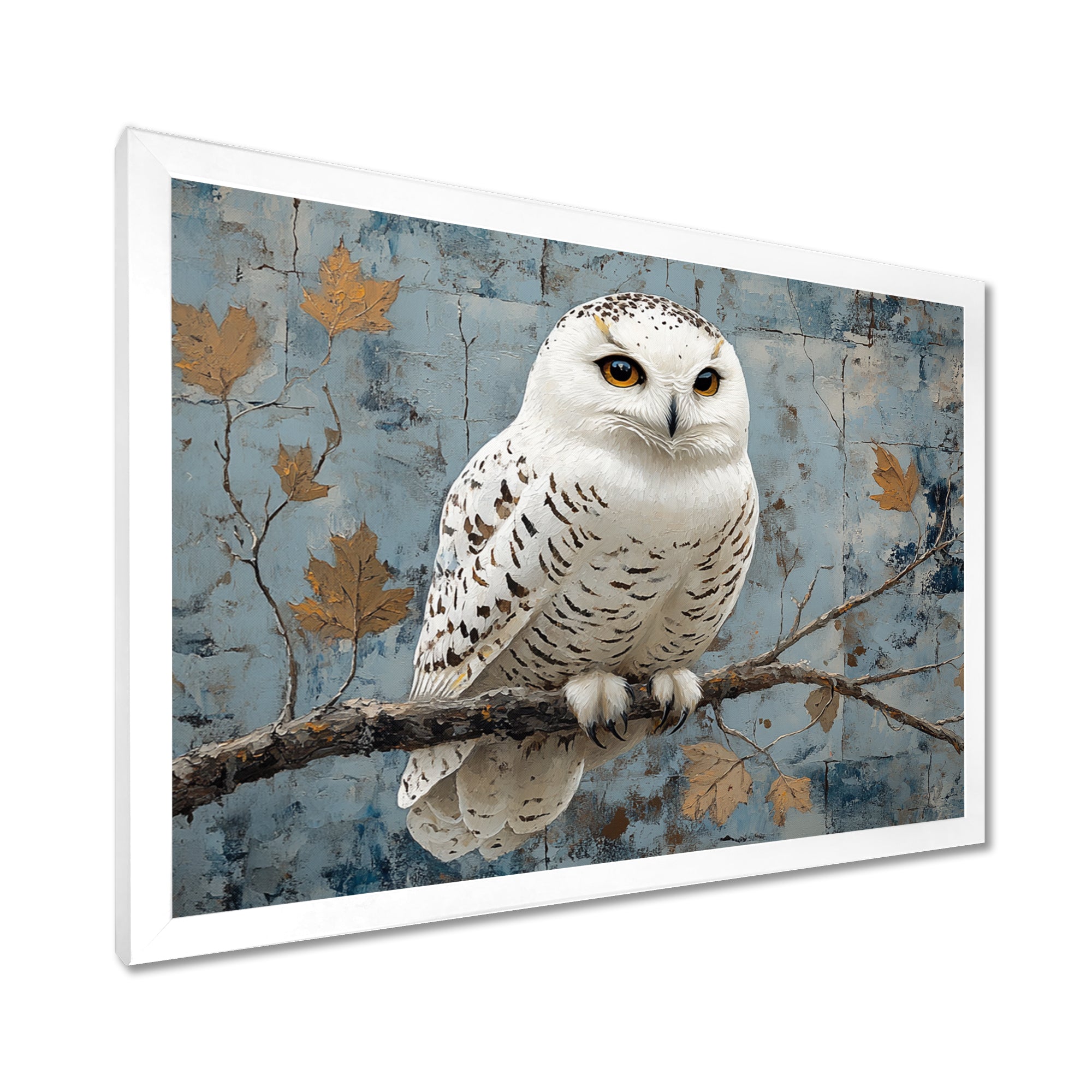 White Snowy Owl Accented With Gold - Owl Wall Art Prints