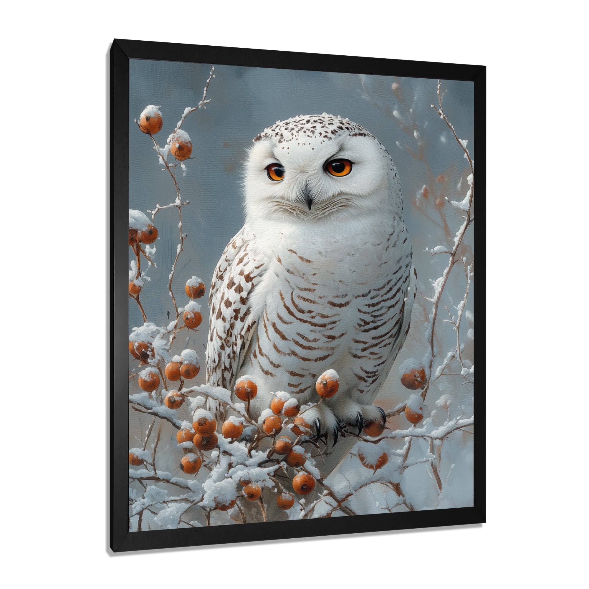 White Snowy Owl Accented With Red - Owl Wall Art Prints