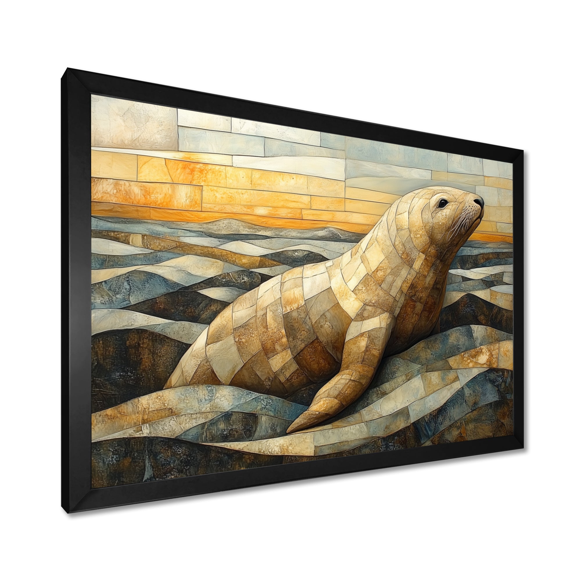 Inuit Seal In Yellow And Brown Tones - Yellow Seal Wall Art