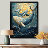 Whales In Blue And Yellow Tones - Whale Large Canvas Wall Art