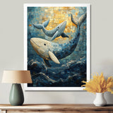 Whales In Blue And Yellow Tones - Whale Large Canvas Wall Art