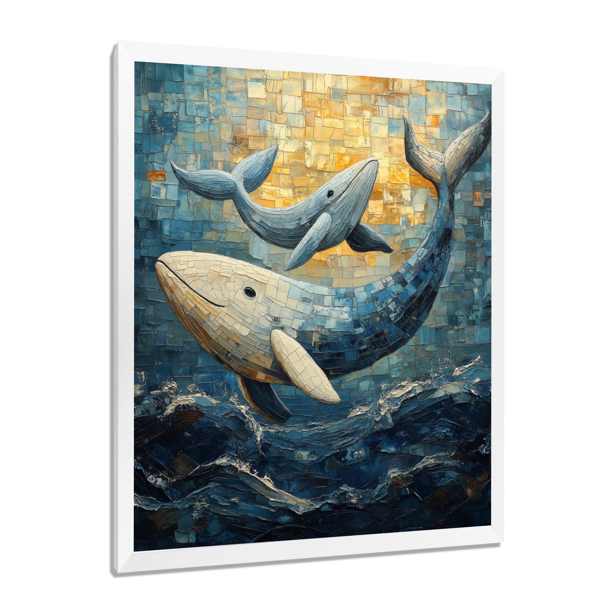 Whales In Blue And Yellow Tones - Whale Large Canvas Wall Art
