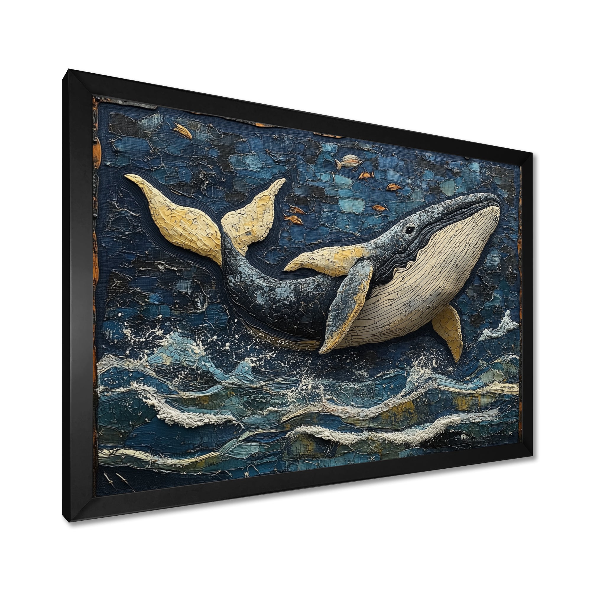 Whale In Blue And White Tones - Whale Living Room Wall Art