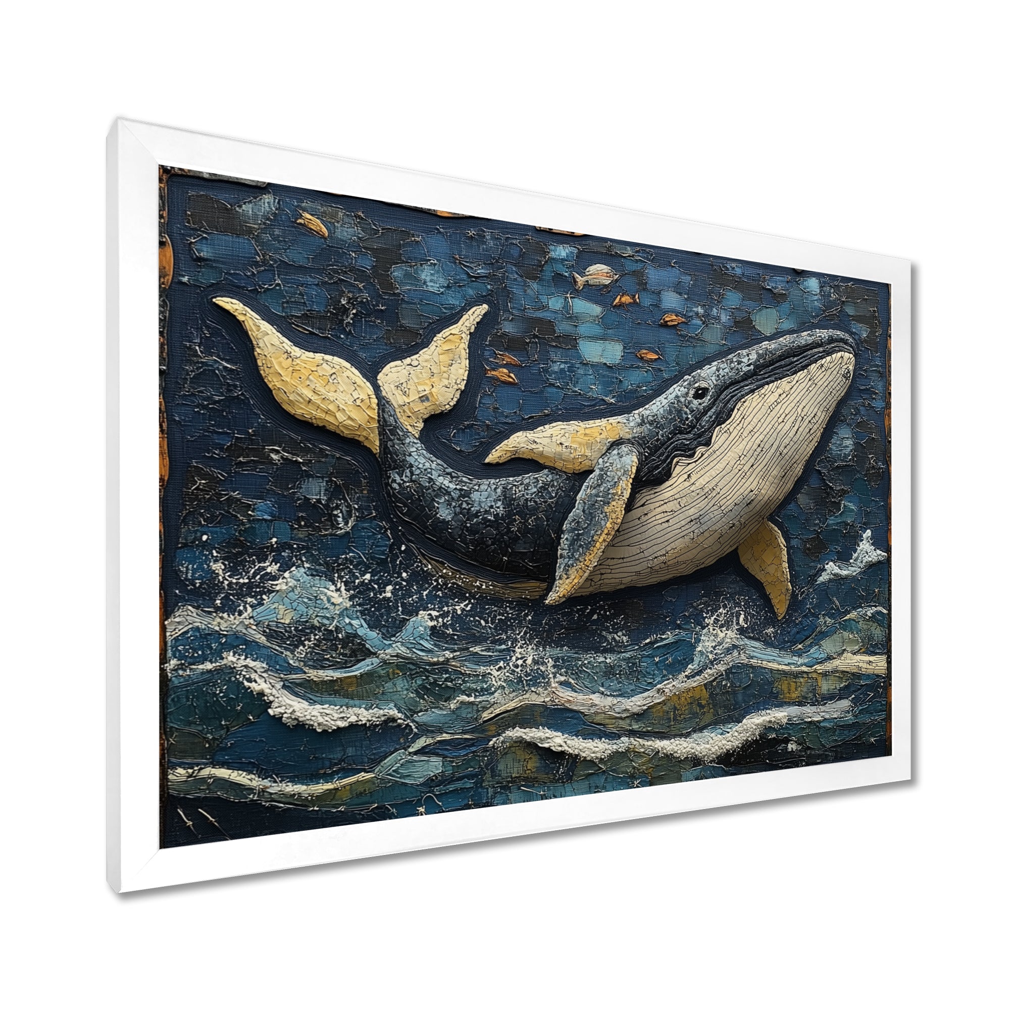 Whale In Blue And White Tones - Whale Living Room Wall Art