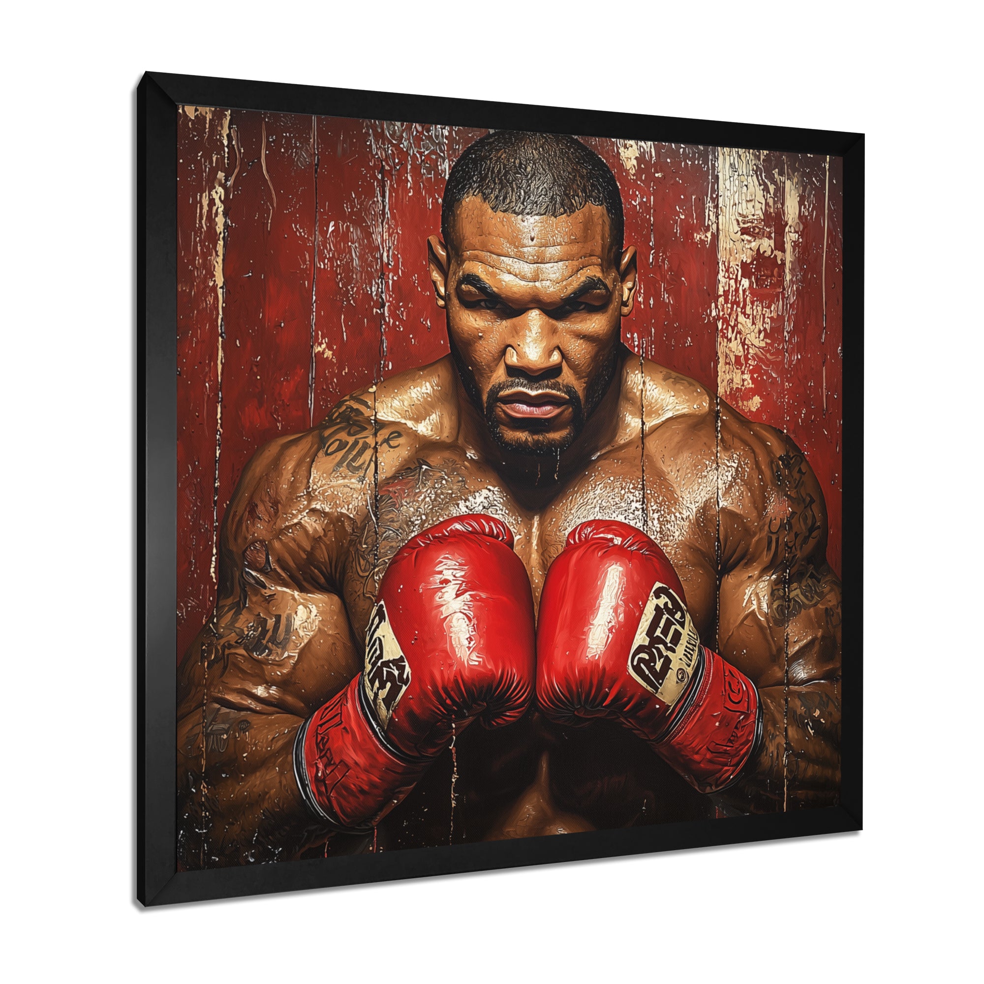 Red Mike Tyson Boxing Gloves Up - Sport Boxing Canvas Wall Art