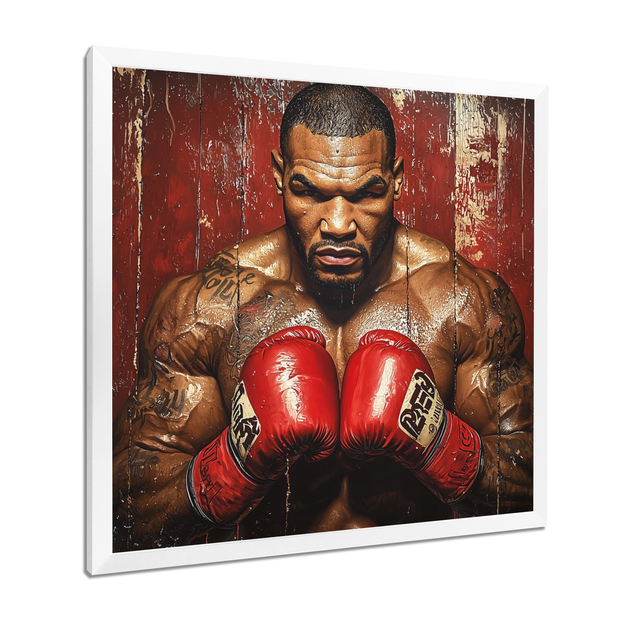 Red Mike Tyson Boxing Gloves Up - Sport Boxing Canvas Wall Art