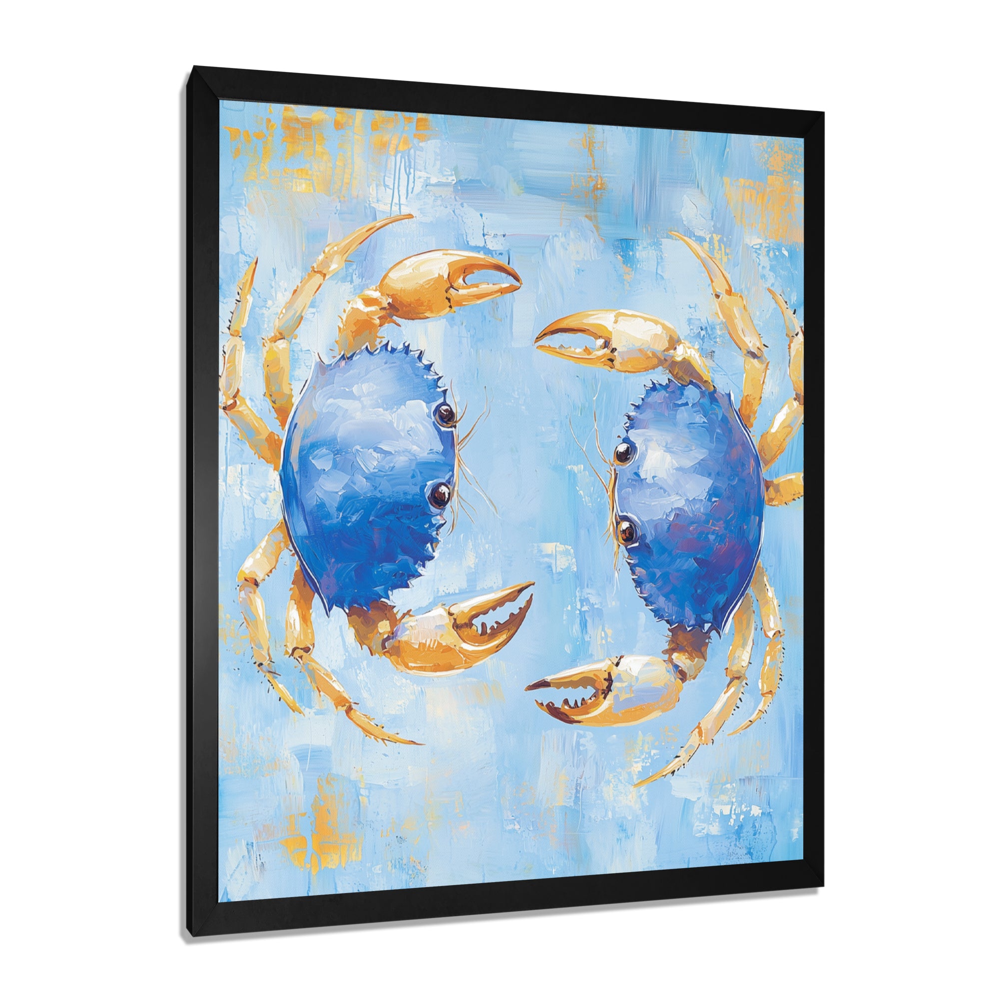 Blue Coastal Crab Battle - Crab Canvas Wall Art