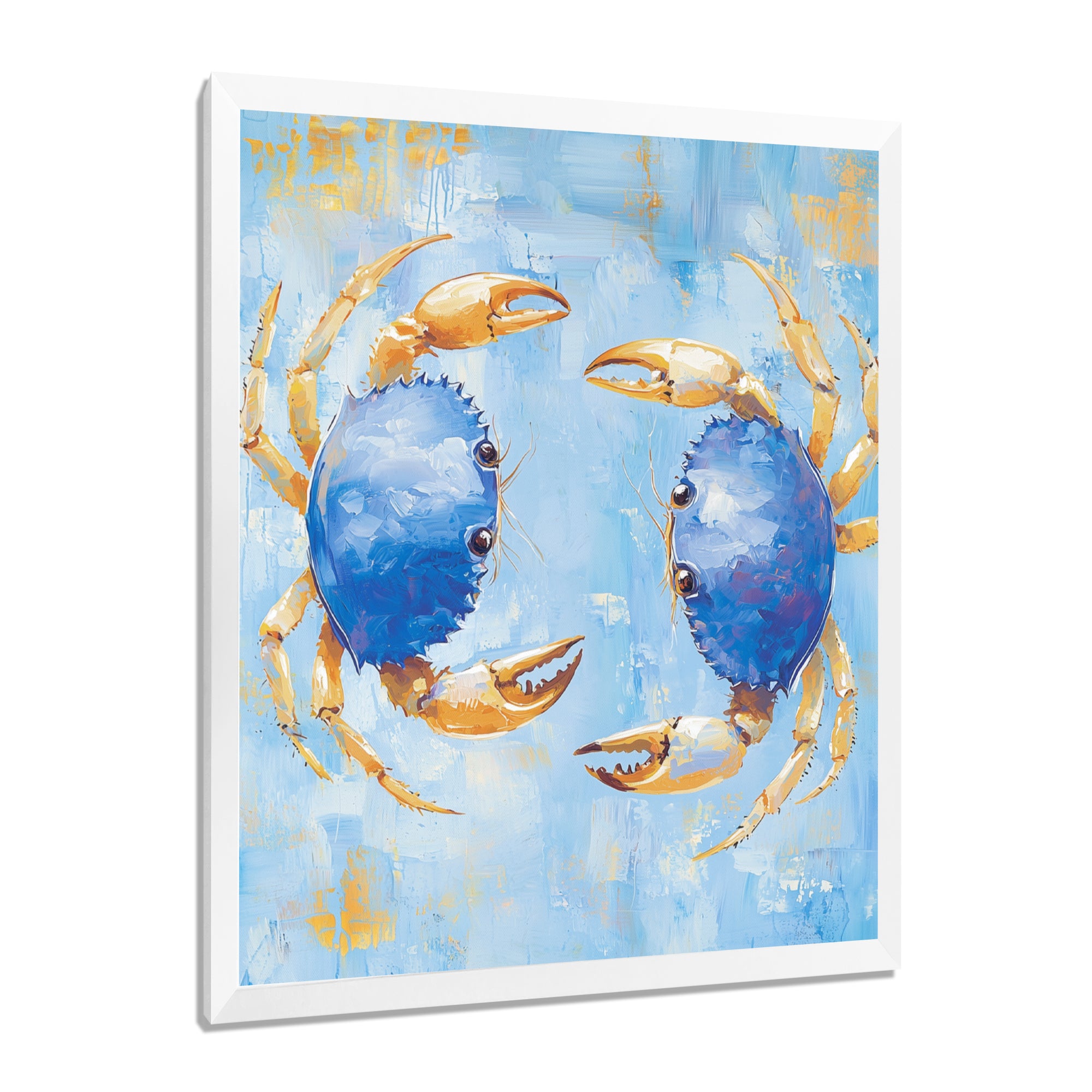 Blue Coastal Crab Battle - Crab Canvas Wall Art